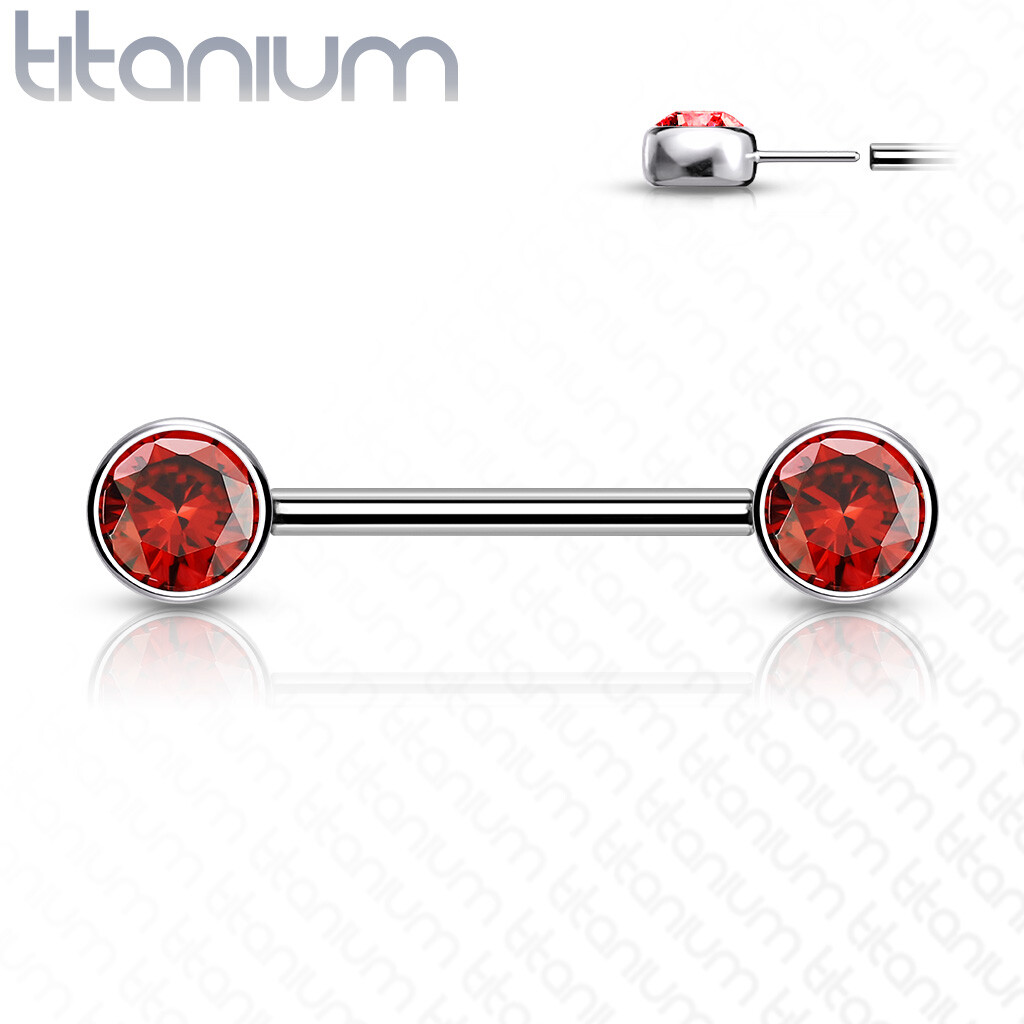 Pair of Implant Grade Titanium Threadless Push In Nipple Barbell W/ Flat CZ Tops