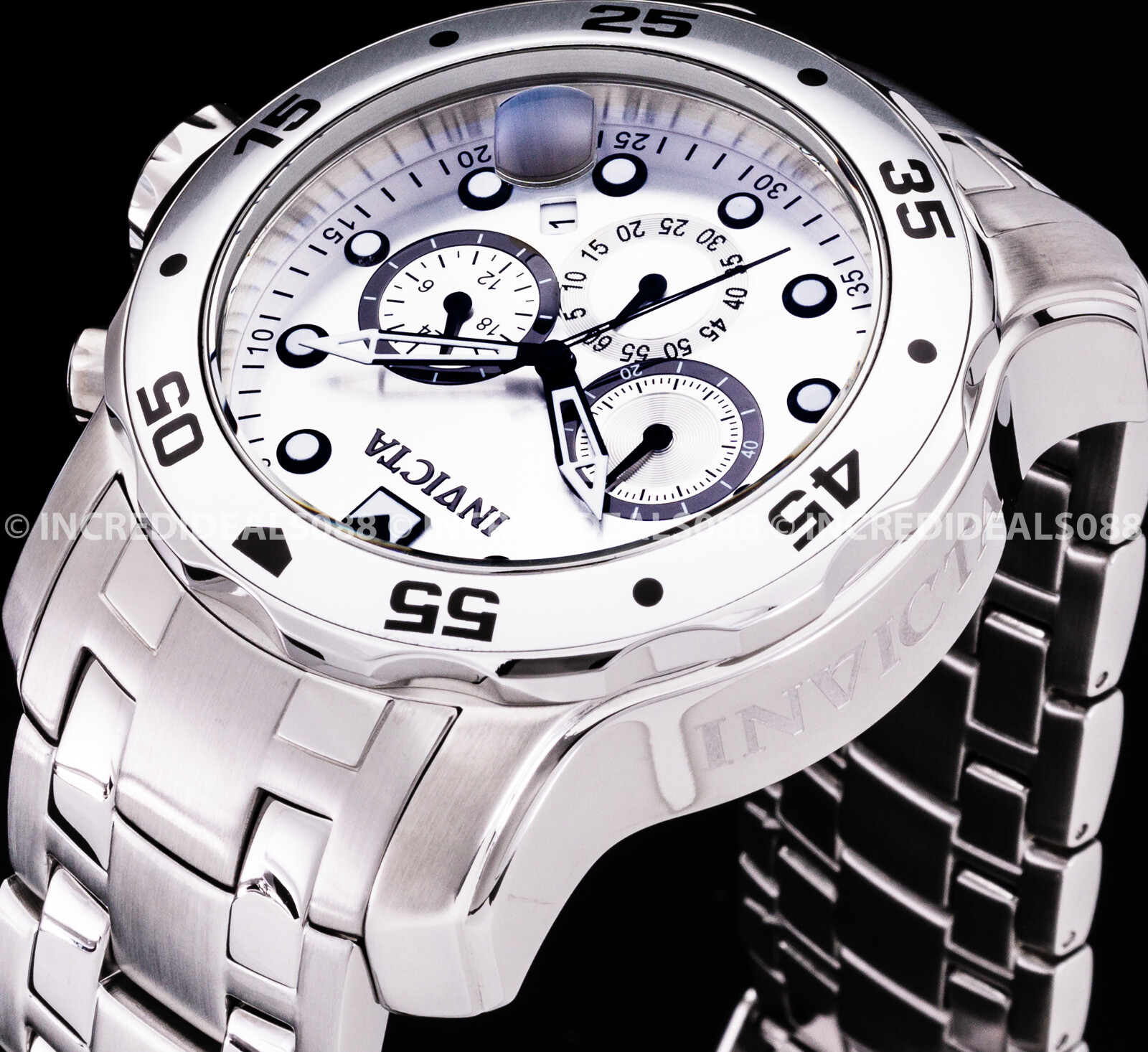 Invicta Mens PRO DIVER SCUBA CHRONOGRAPH Silver Dial Bracelet 48mm SS Watch