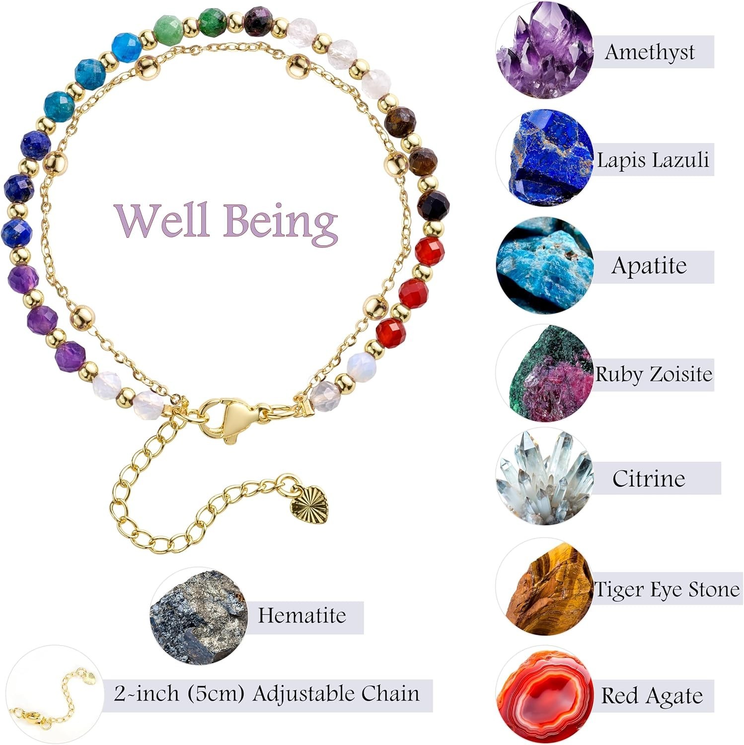 Natural Stone Chakra Bracelet – Adjustable Fit, Perfect for Yoga & Meditation