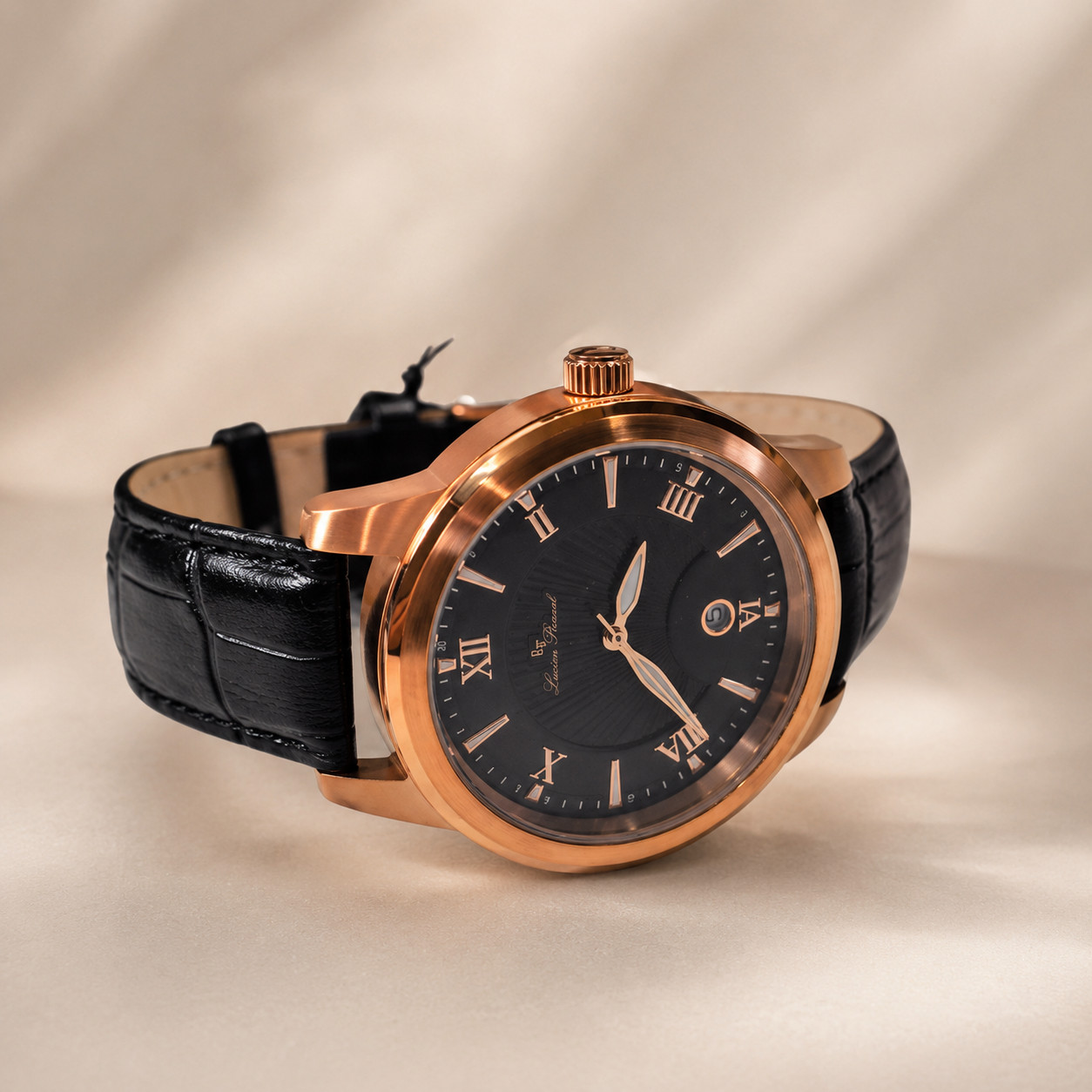 Lucien Piccard Men’s Pizzo Watch Black Genuine Leather 10046-RG-01