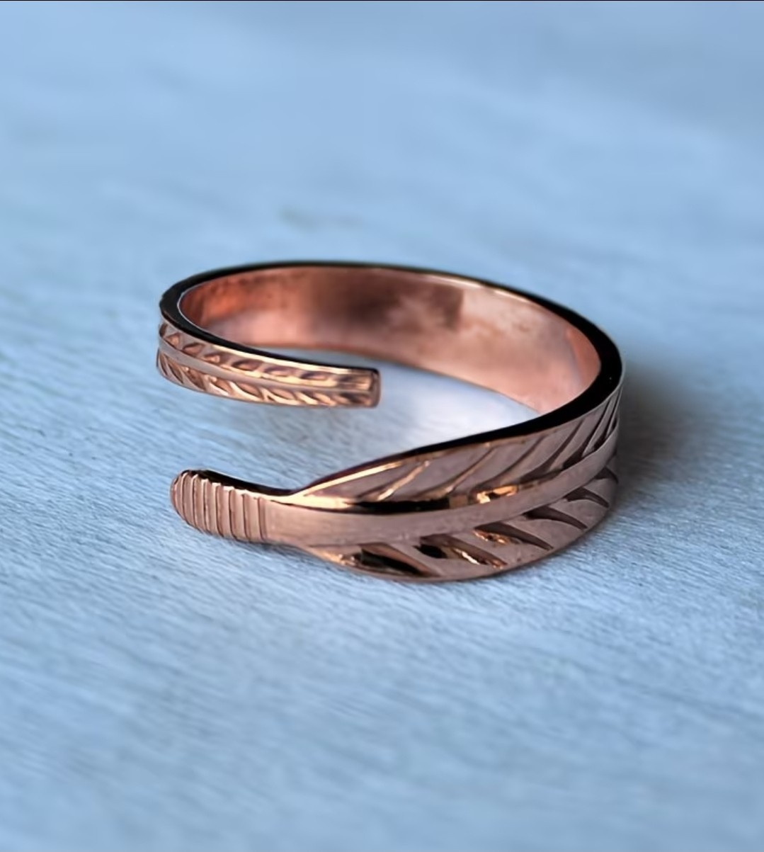 Pure Copper Feather Ring Adjustable Copper Therapy Ring Boho Jewelry