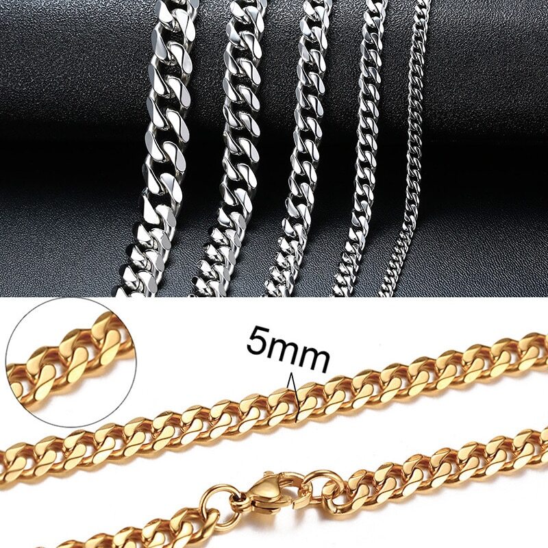 Cuban Chain Necklace Basic Stainless Steel Link Chain Chokers Vintage Colla