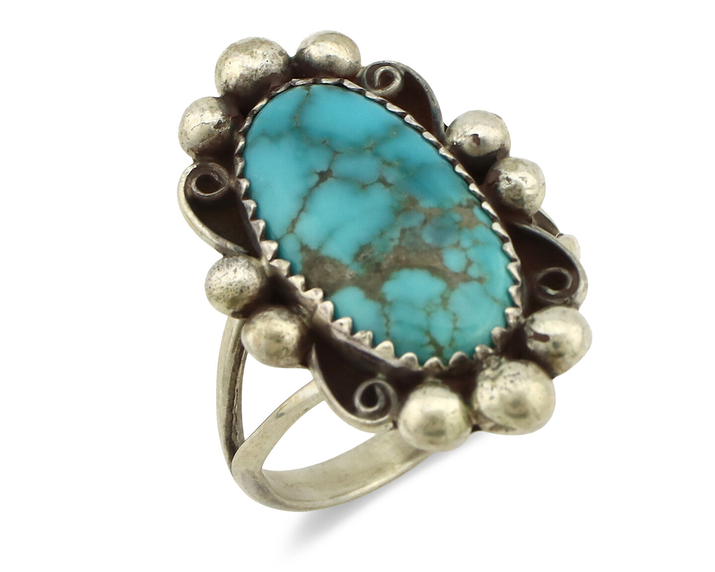 Navajo Ring .925 Silver Blue Spiderweb Turquoise Artist Signed Talhat C.90’s