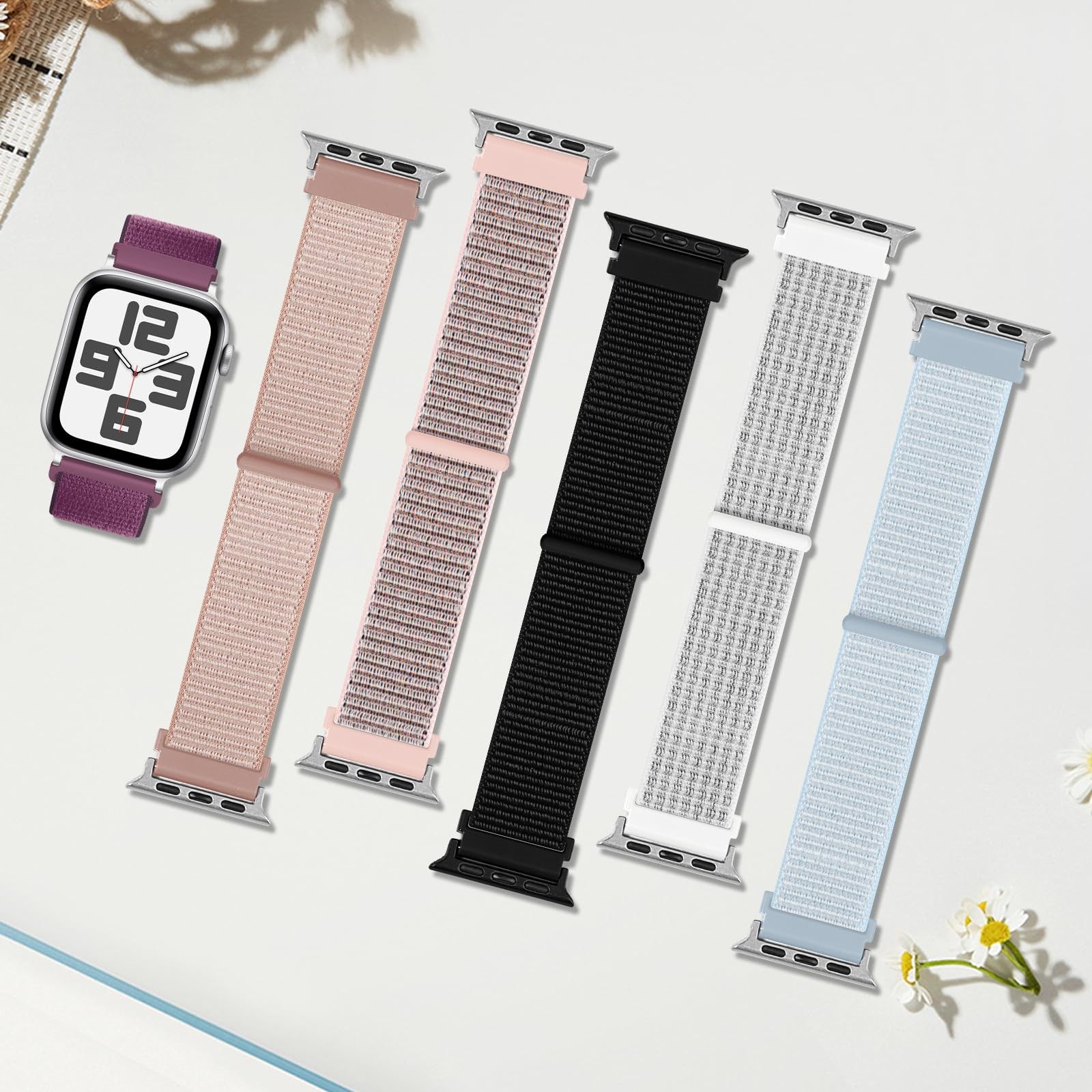 6 Pack Nylon Sport Loop Bands for Apple Watch 38mm-49mm Soft Adjustable Straps
