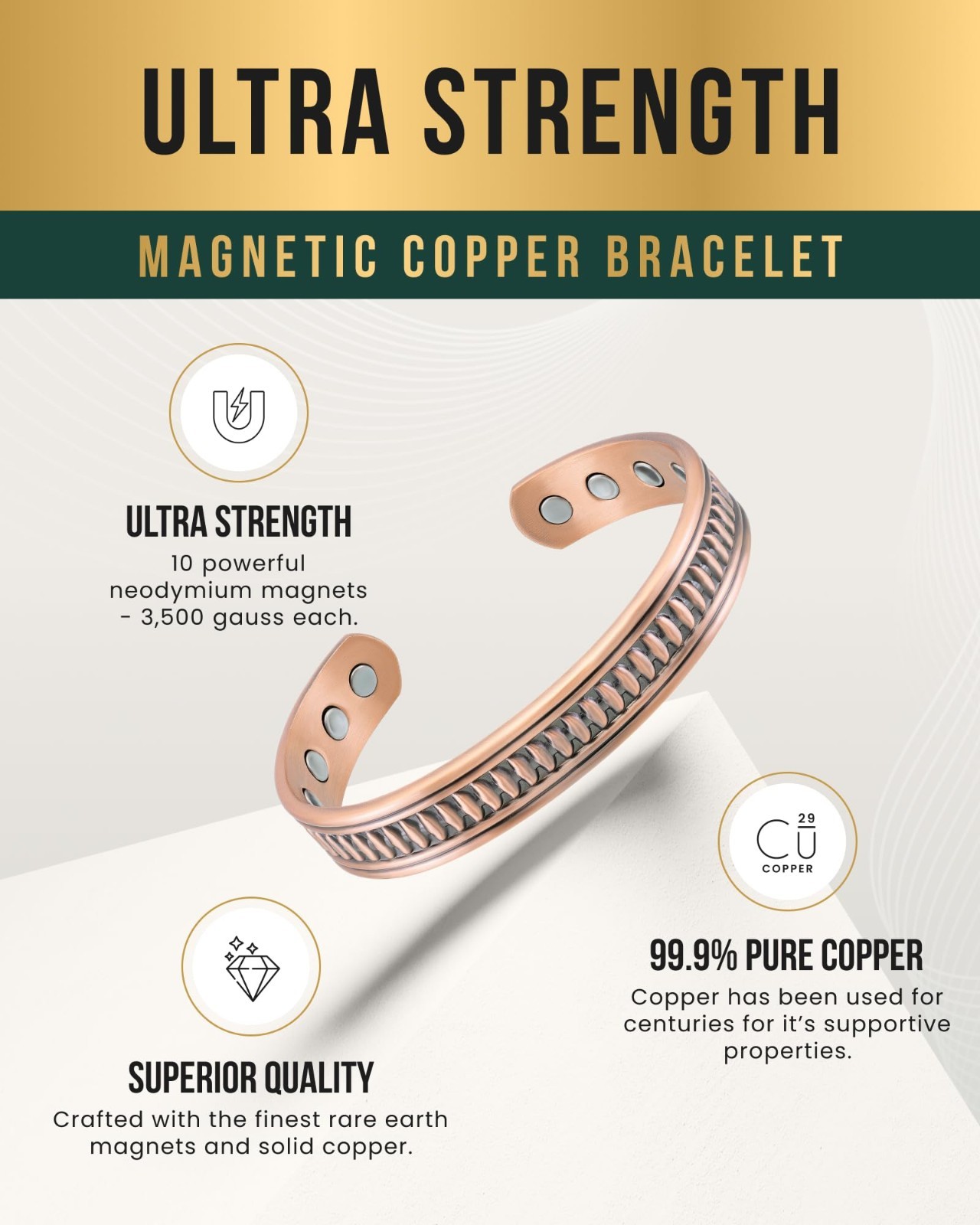 Adjustable Magnetic Copper Bracelet for Men – 99.9% Pure Copper Therapy Jewelry