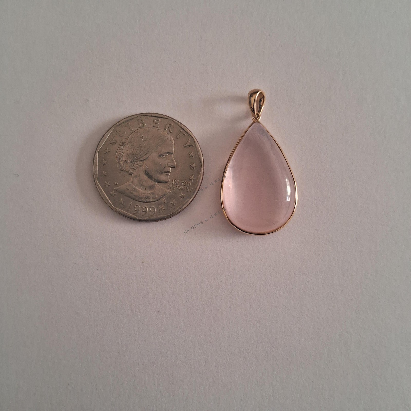22.65ct Natural Rose Quartz Pendant 14K Gold Minimalist January Birthstone Gift