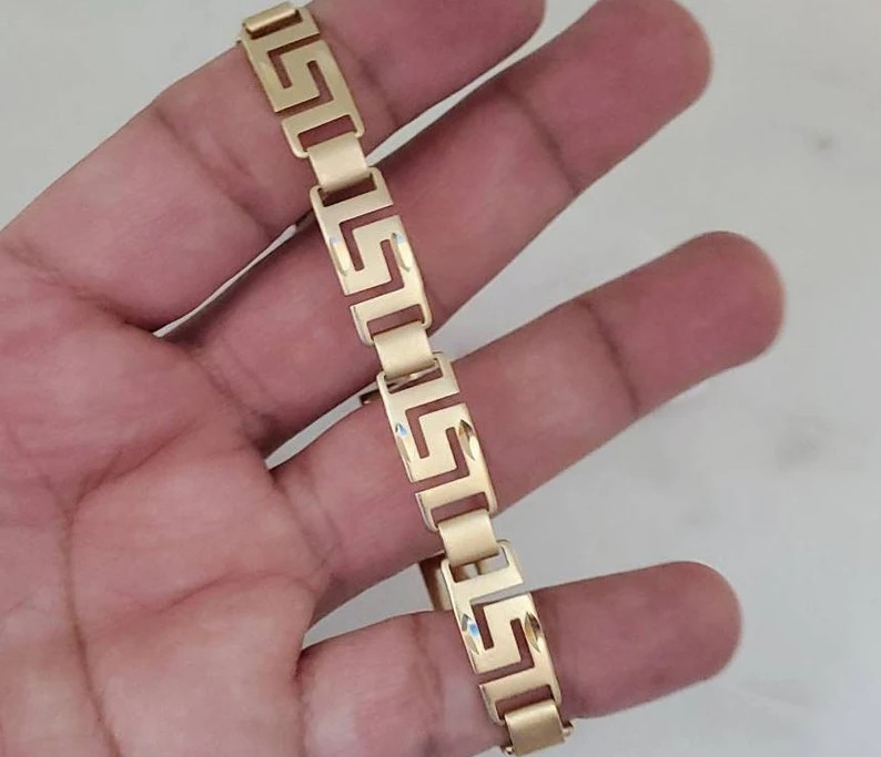 Gold Greek Key Bracelet, Ladies Greek Key Bracelet, 14k Heavy Plated Gold