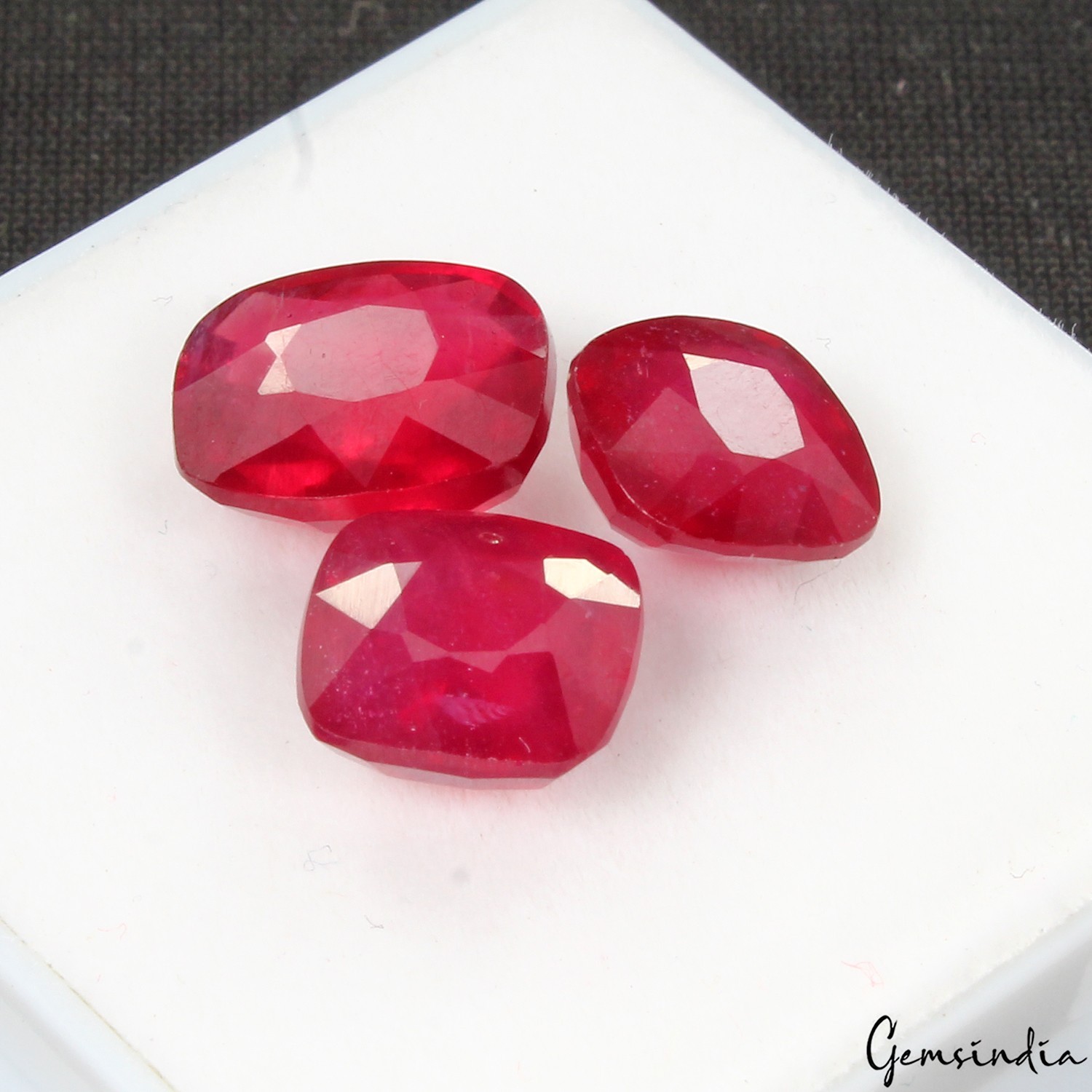 3 Pcs Red Ruby Mozambique Cushion Cut Certified Natural Gemstones~ 14.60 Ct Excl