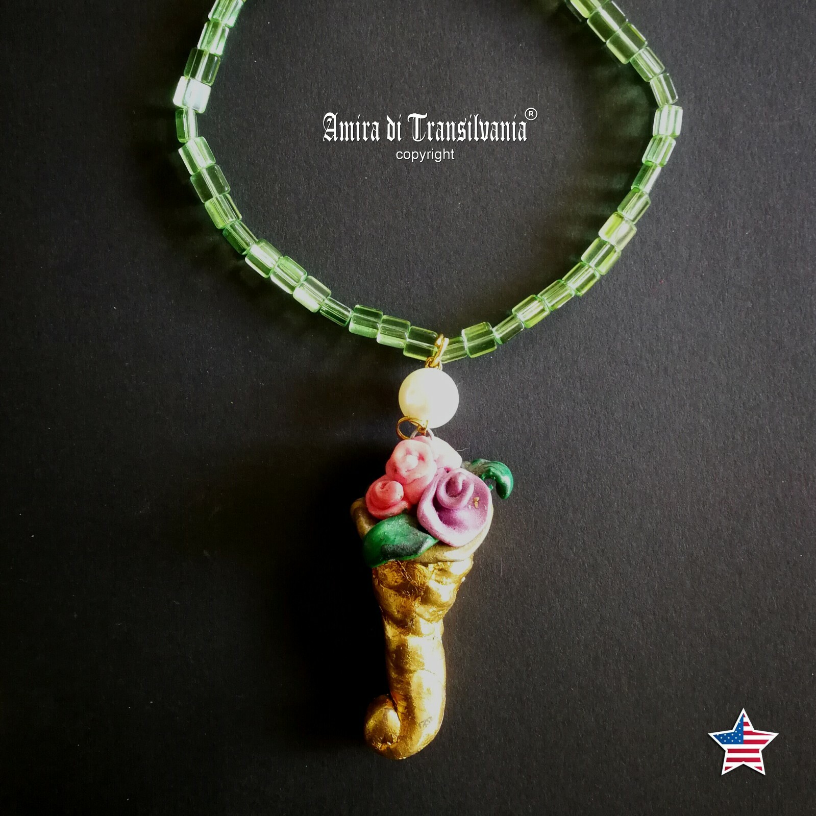 lucky horn plenty talisman pendant necklace amulet cornucopia money vintage gift