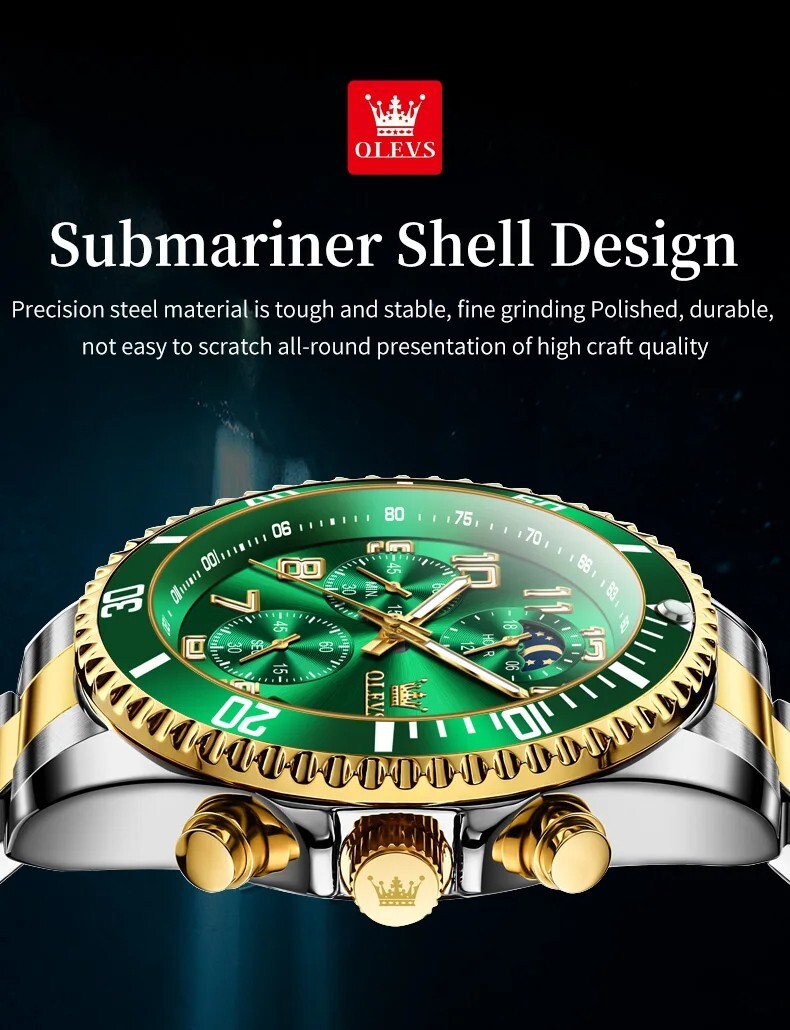OLEVS Luxury Mens Quartz Watch Business 3 Bar Luminous Date Stainless Steel Band