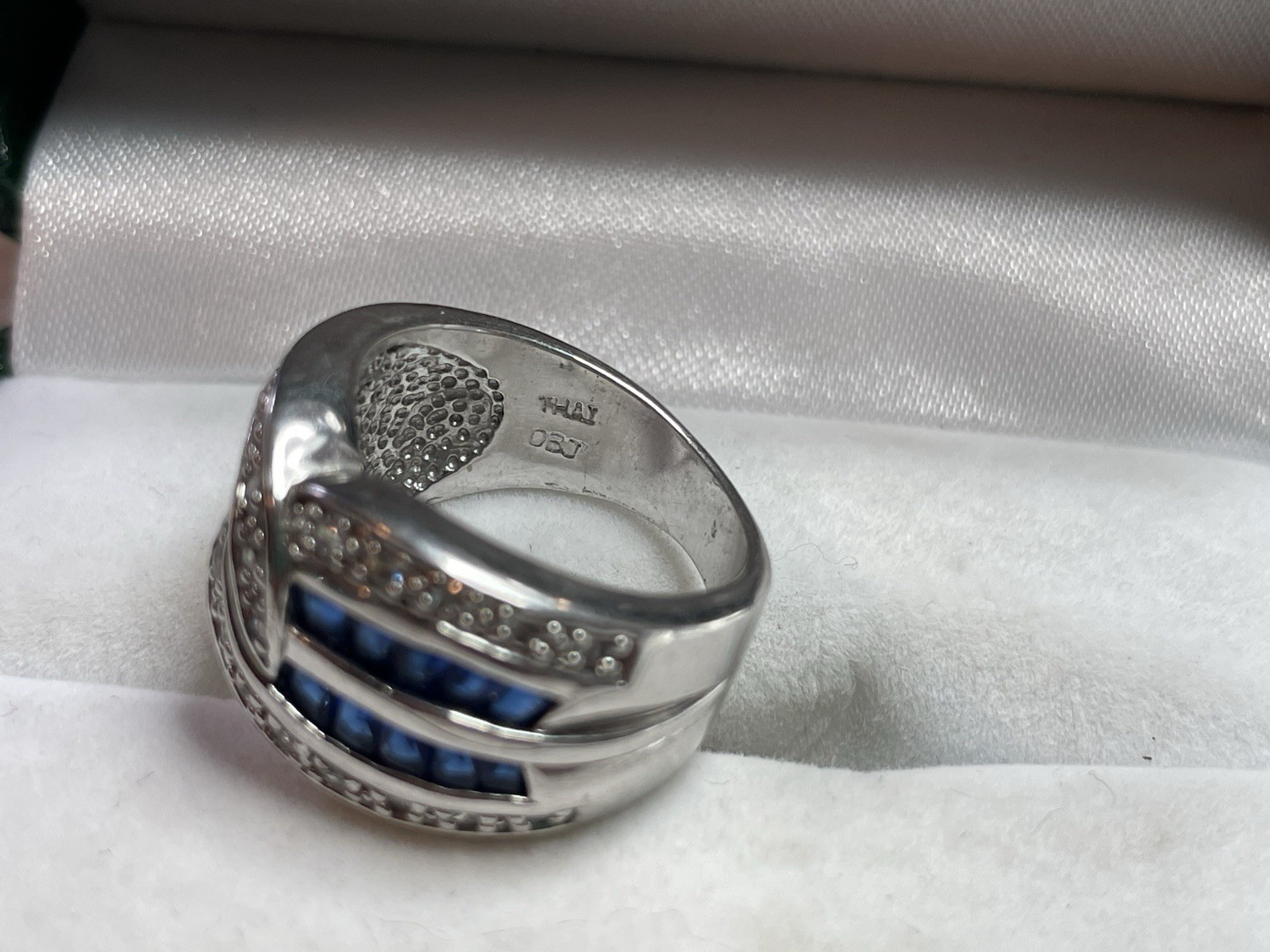 DBJ Dee Berkley Jewelry Sterling Silver Blue & White CZ Pave Cocktail Ring, 5.25