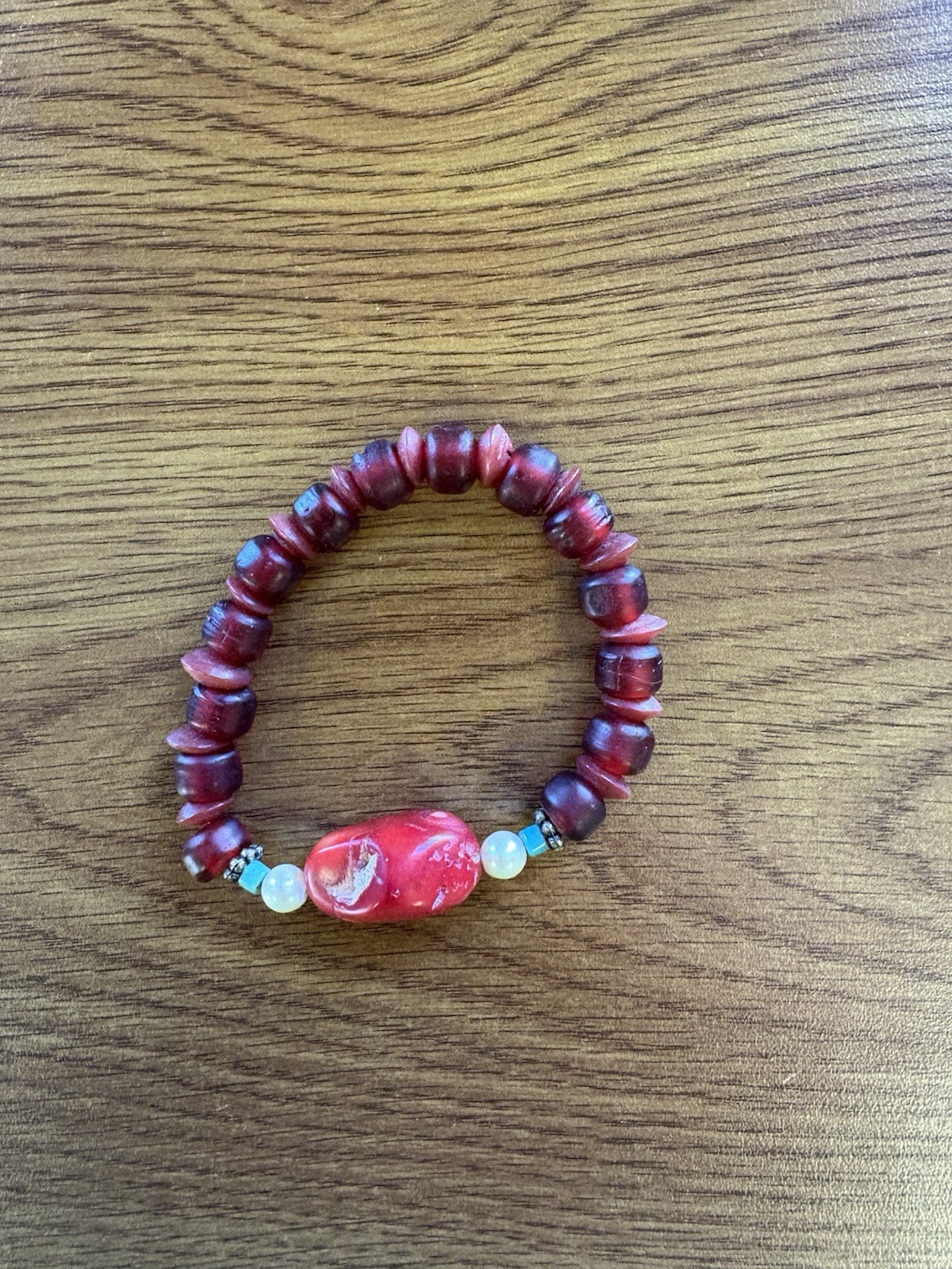Vintage Set of 5 Stretch Bracelets Silver Red Turquoise Burgundy Boho/Southwest