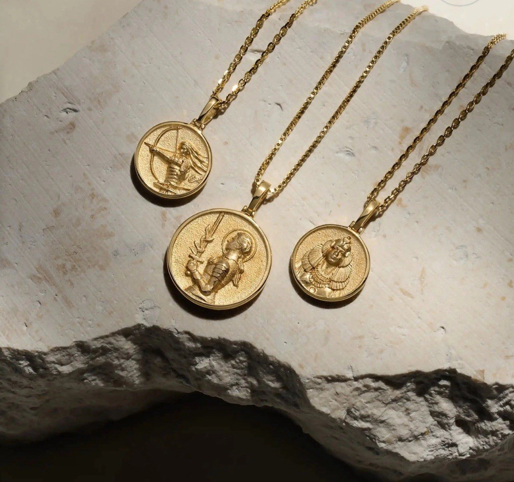 18K Gold Plated Greek Mythology Coin Pendant and Necklace / Artemis Goddess