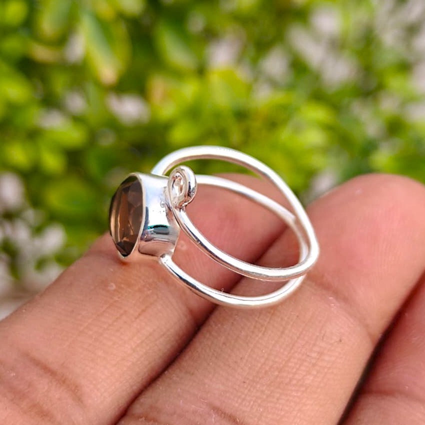 Natural Smoky Topaz Ring, Handmade Designer 925 Sterling Silver, Gift for All