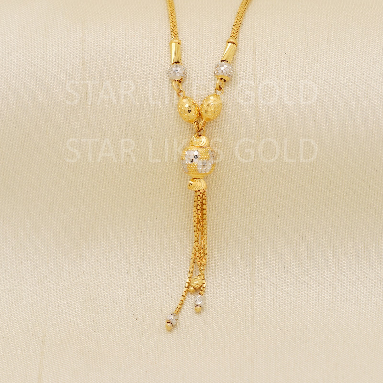 22K Yellow Gold Two Tone Mangalsutra Necklace 17″ 9.91g Mesh Tassel Pendant 916