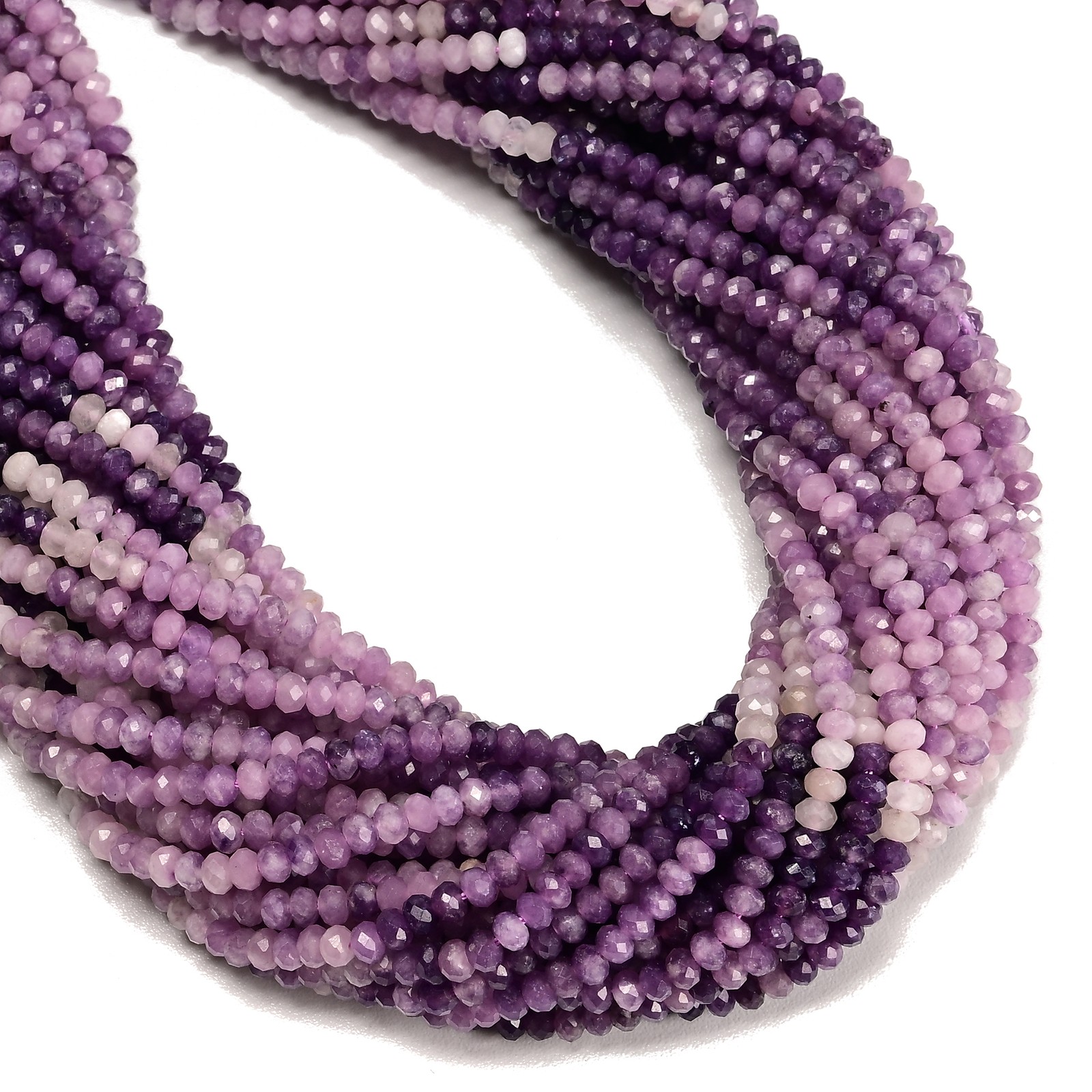 Natural Gradient Lepidolite Faceted Rondelle Beads Size 3x4mm 15.5″ Strand
