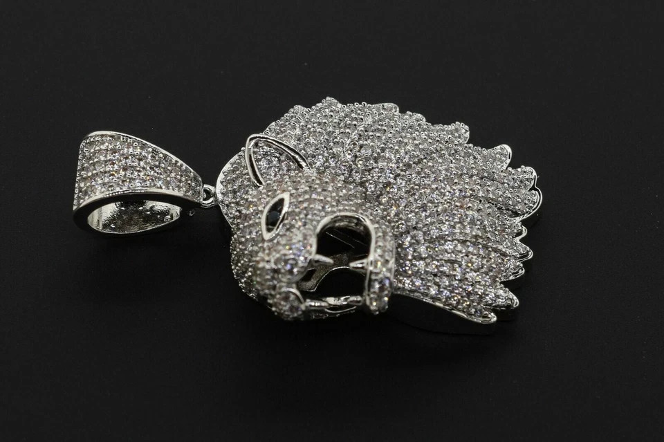 2.20Ct Round Diamond Lion One Side Face Men’s Charm Pendant 14k White Gold Over