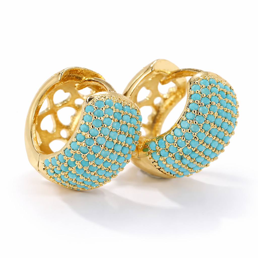 ZARD Turquoise Huggie Hoop Earrings in 14K Gold