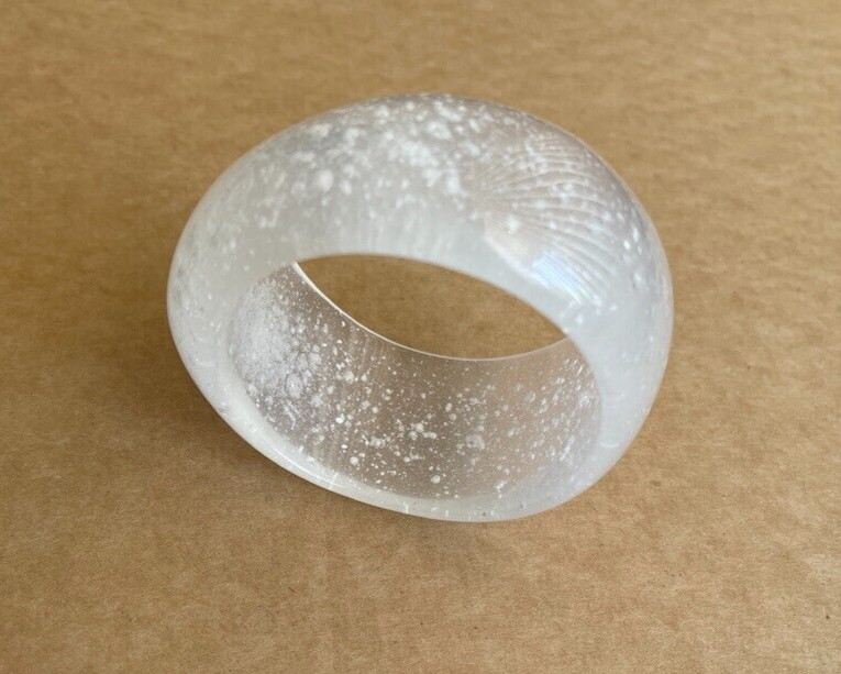 Vintage Chunky Wide Asymmetrical Transparent White Lucite Bangle Bracelet