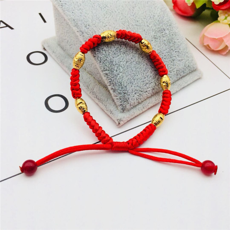 transport Hand Braided Olive Beaded Red String 23K 24K THAI BAHT YELLOW GOLD GP
