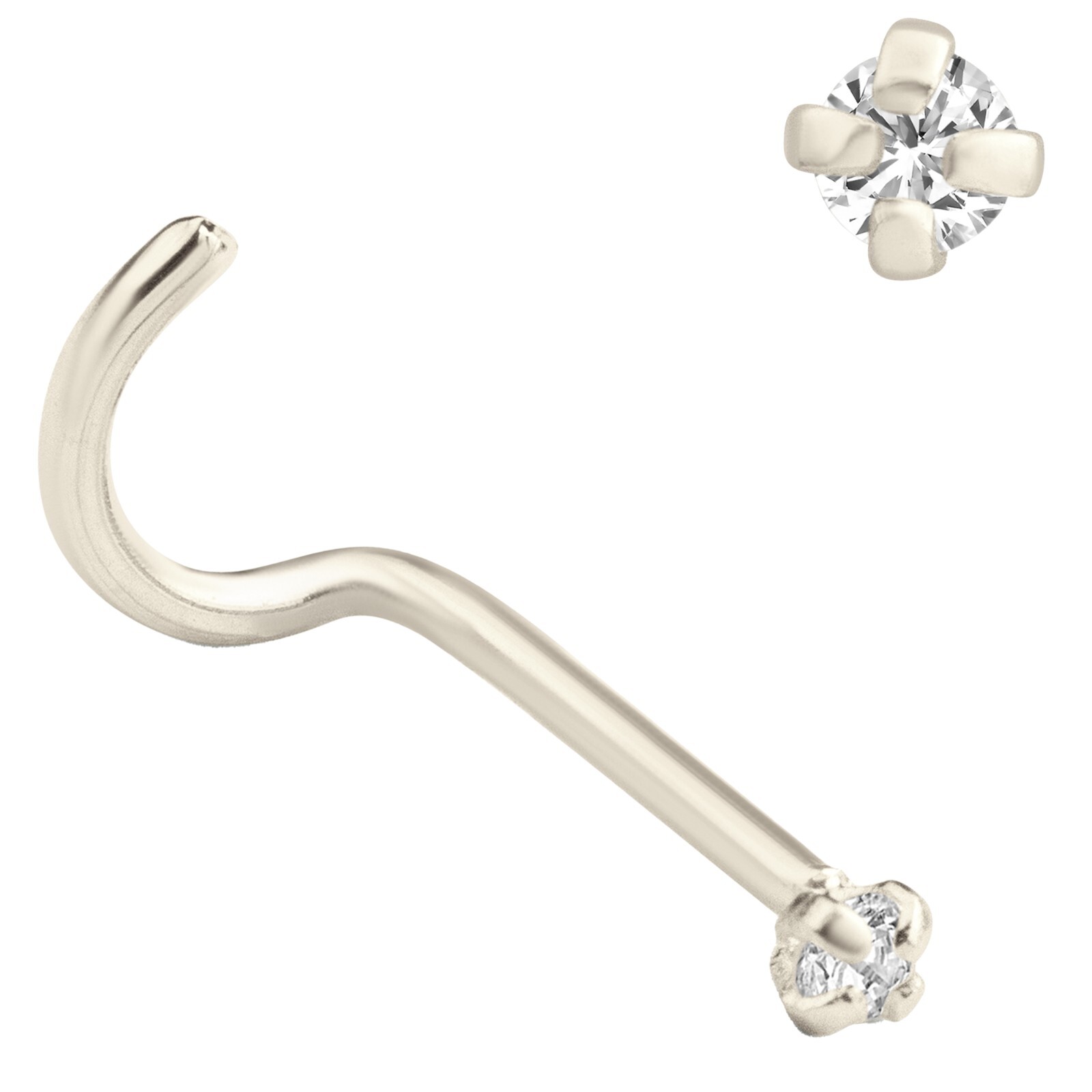 14k Solid White Gold Diamond Prong Set 22g Nose Screw 1.5mm 2mm 2.5m 3mm 3.5mm