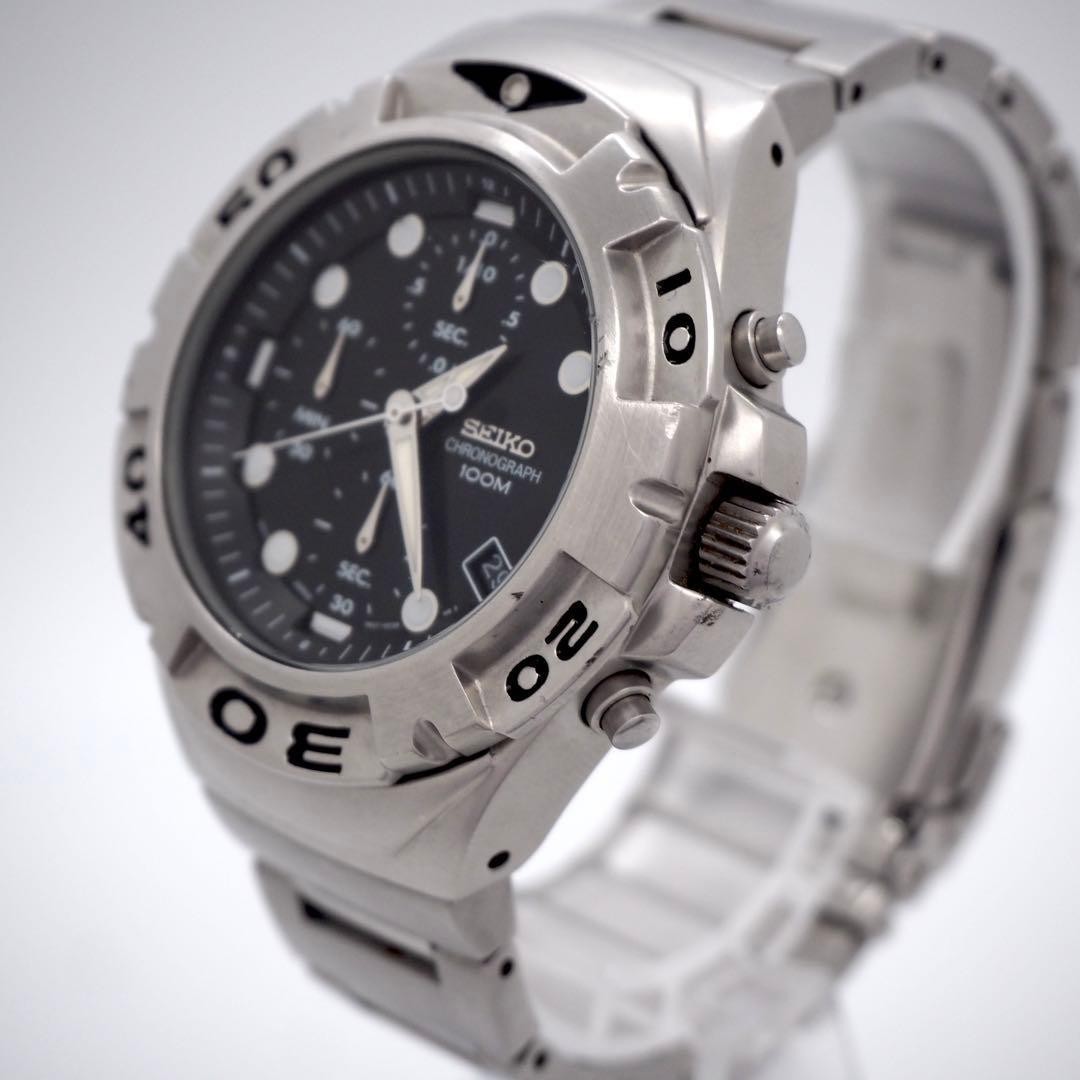 456 SEIKO Watch Chronograph Black Diver Watch Men’s