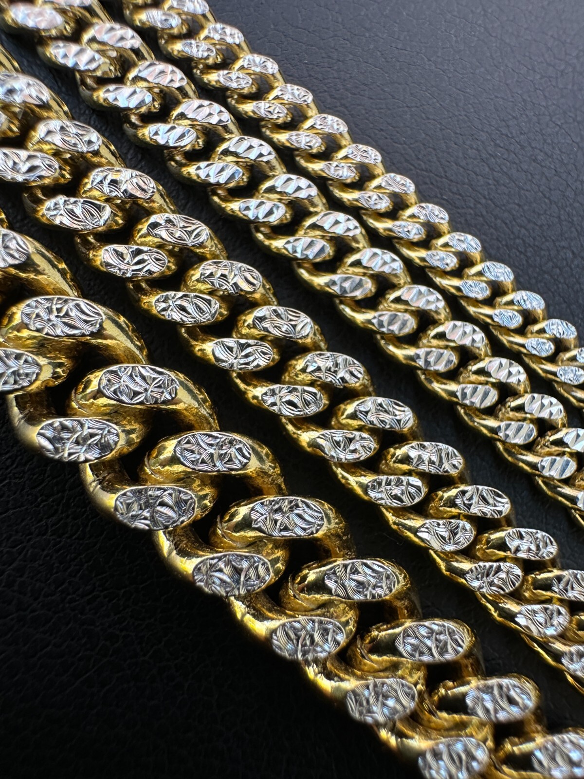 Miami Cuban Chain Bracelet Diamond Cut Two Tone 14k Gold Plated Real 925 Silver