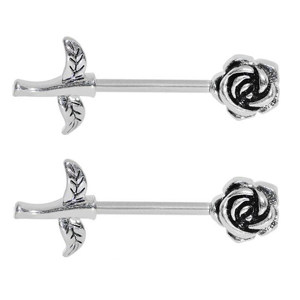2Pcs Nipple Ring Shield Straight Tongue Barbell Surgical-Steel Body Piercing 14G