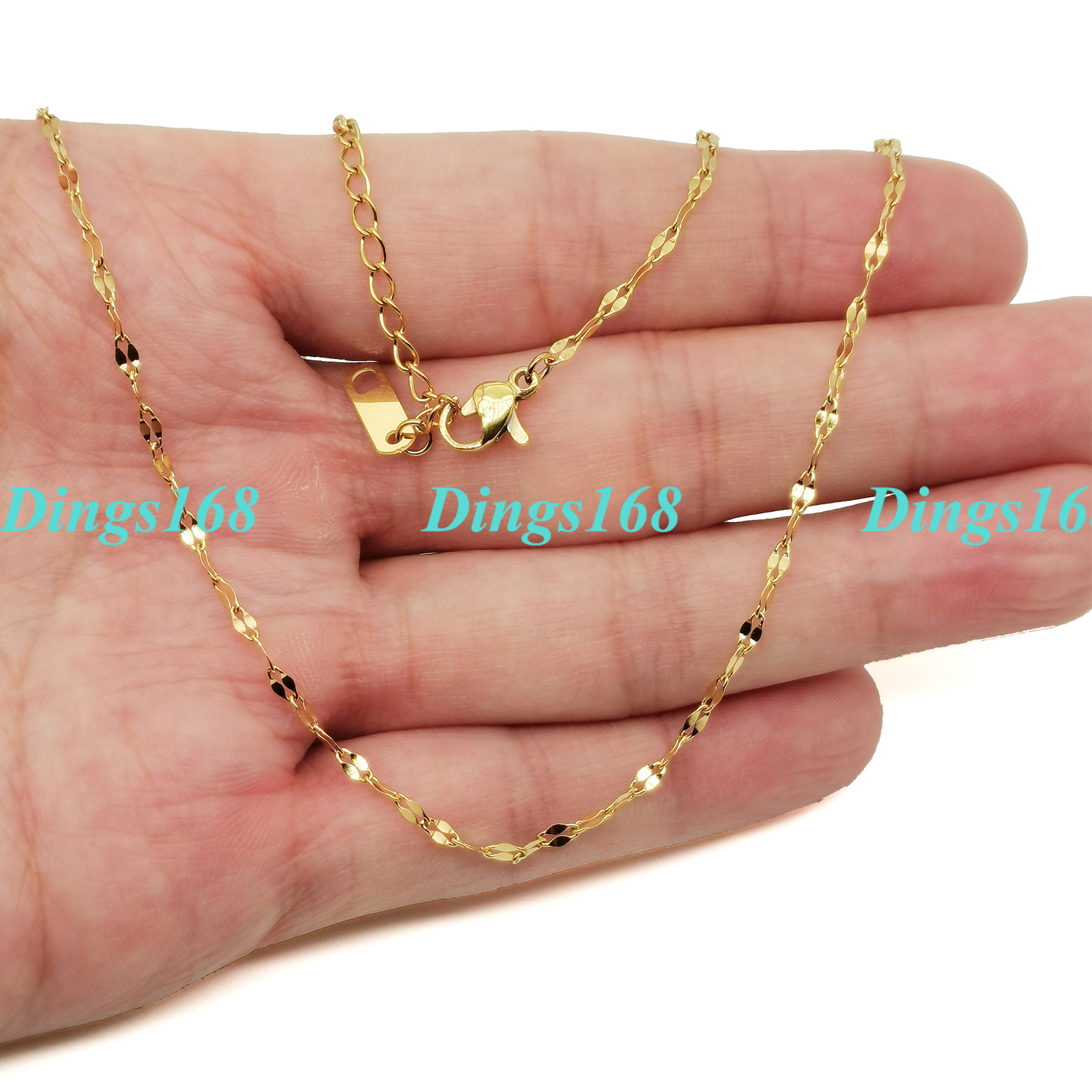 18K Yellow Gold Filled Tarnish-Resistant 2mm Lip Shape Link Chain Necklace H082Y