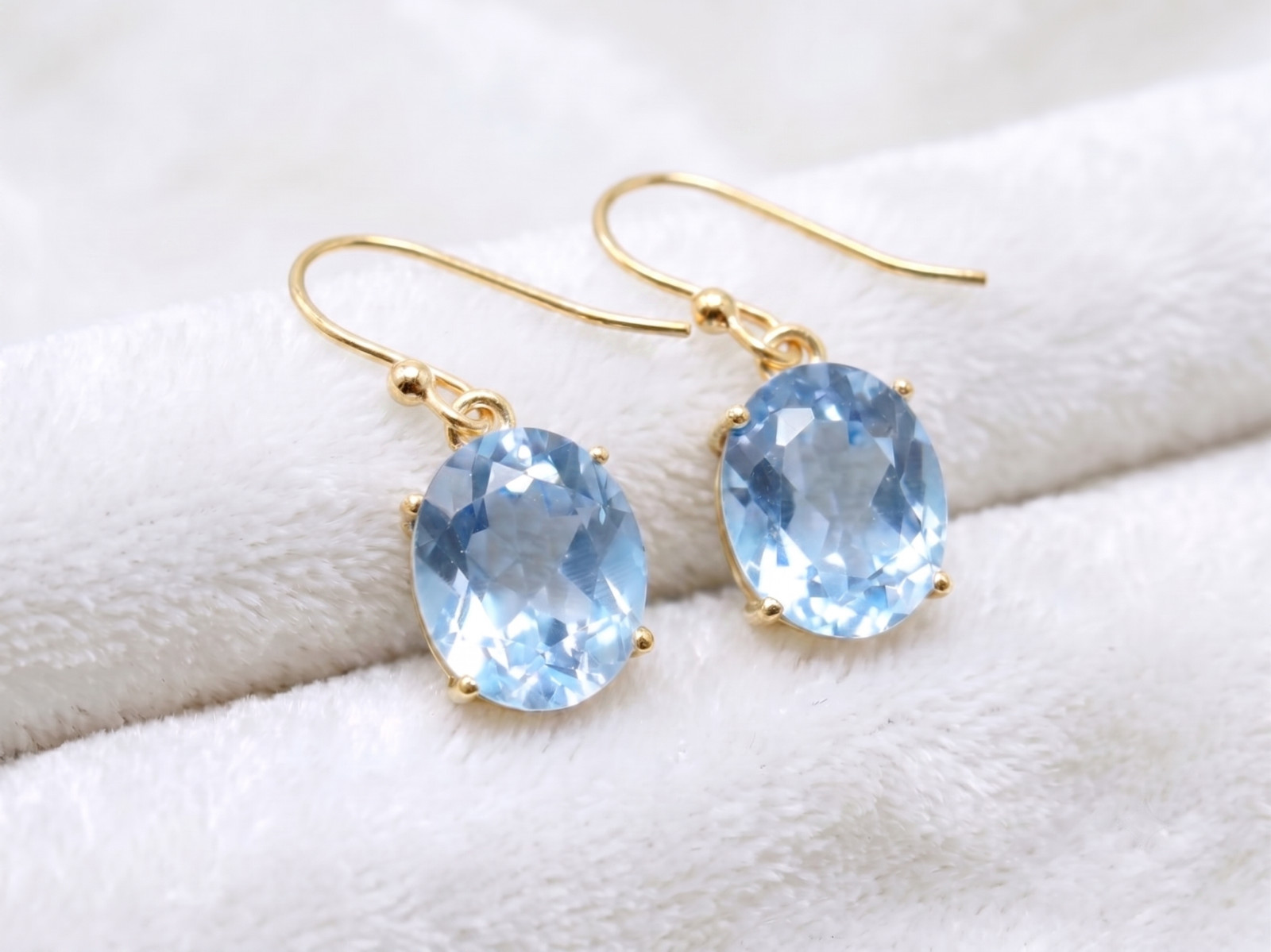 Natural Blue Topaz Drop Earrings December Birthstone Dainty Gold Silver Gift