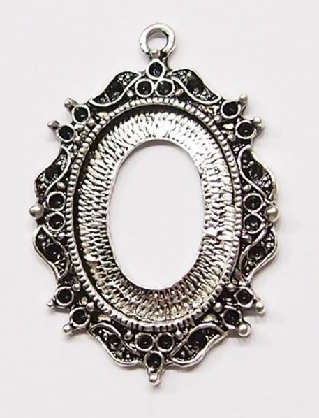 8 of 25x17mm Antique Silver Victorian Beaded Wings Oval Pendant Settings 40x28mm