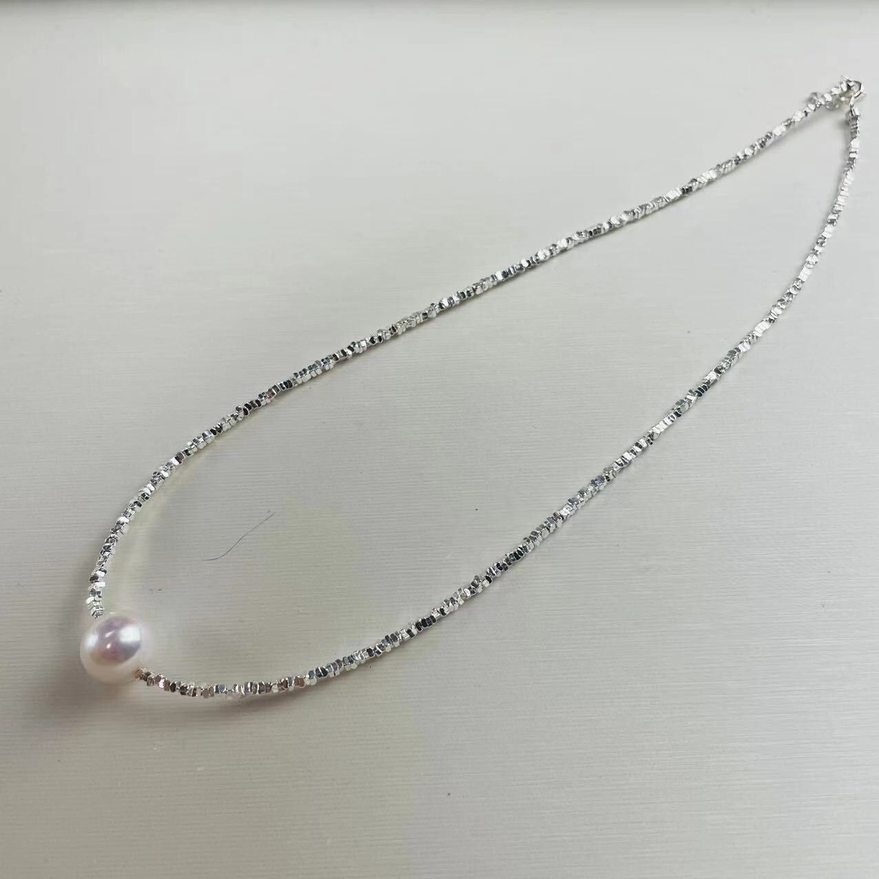 9-10 mm white pearl necklace 1.6mm 925 silver filing Limited time promotion 18″