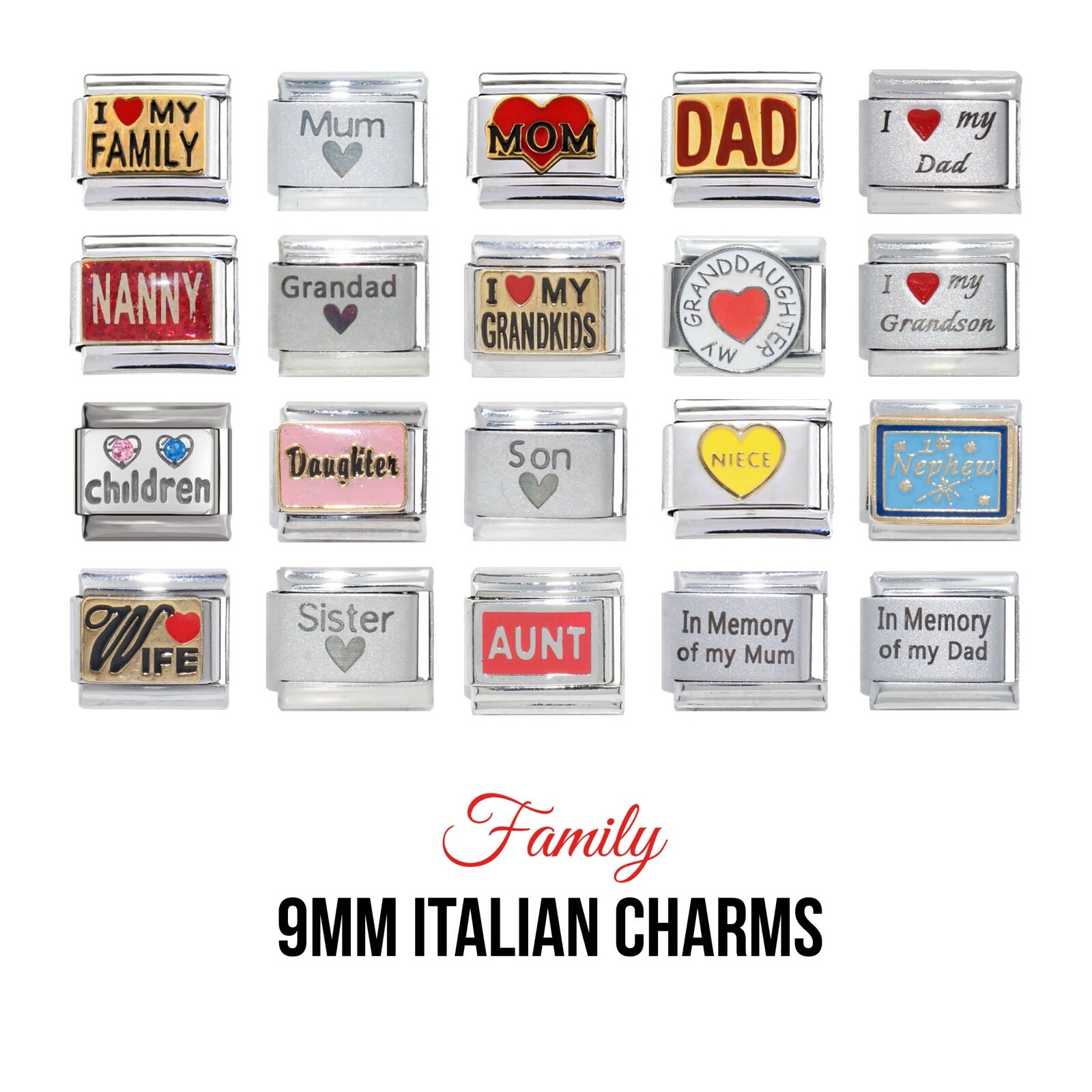 Family 9mm classic Italian Charm – Fits 9mm classic Italian charm bracelets
