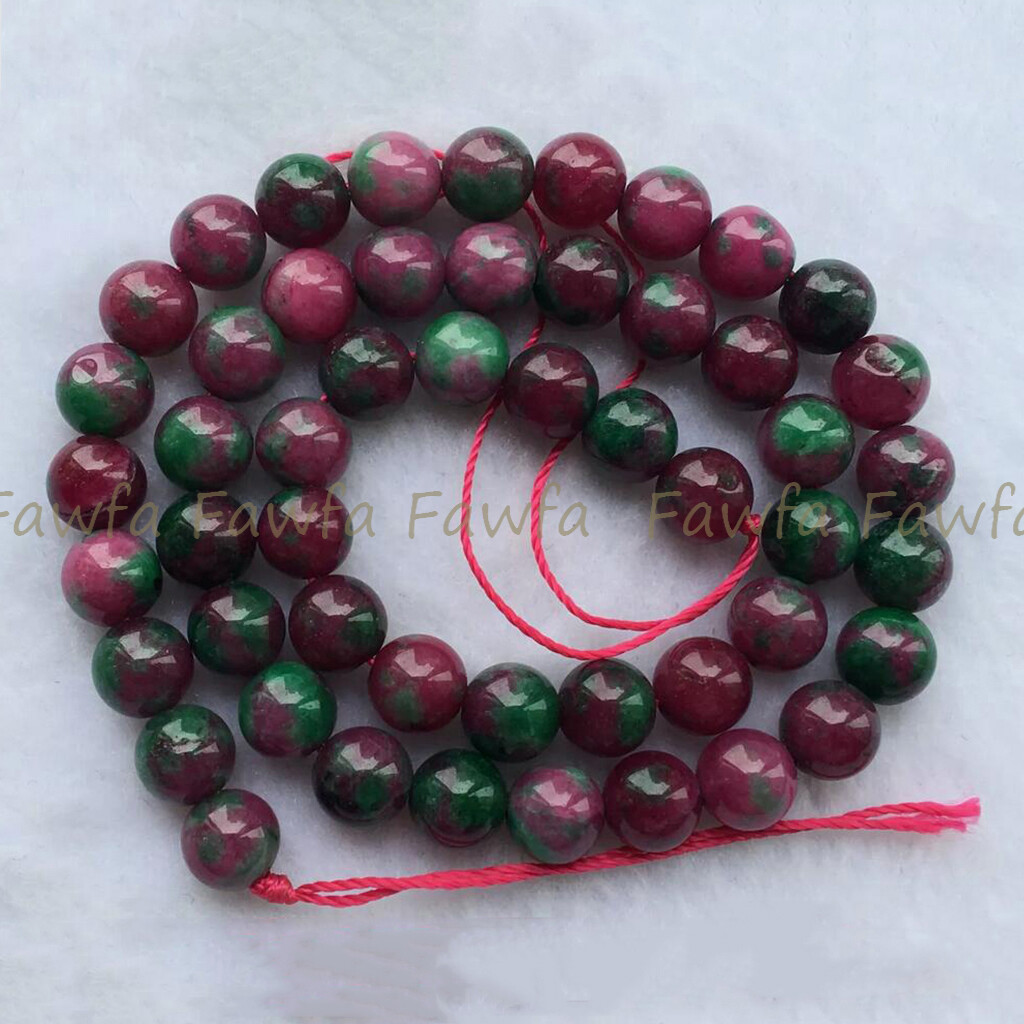 Natural 6/8/10/12mm Green Red Gems in Zoisite Round Gemstone Loose Beads 15″