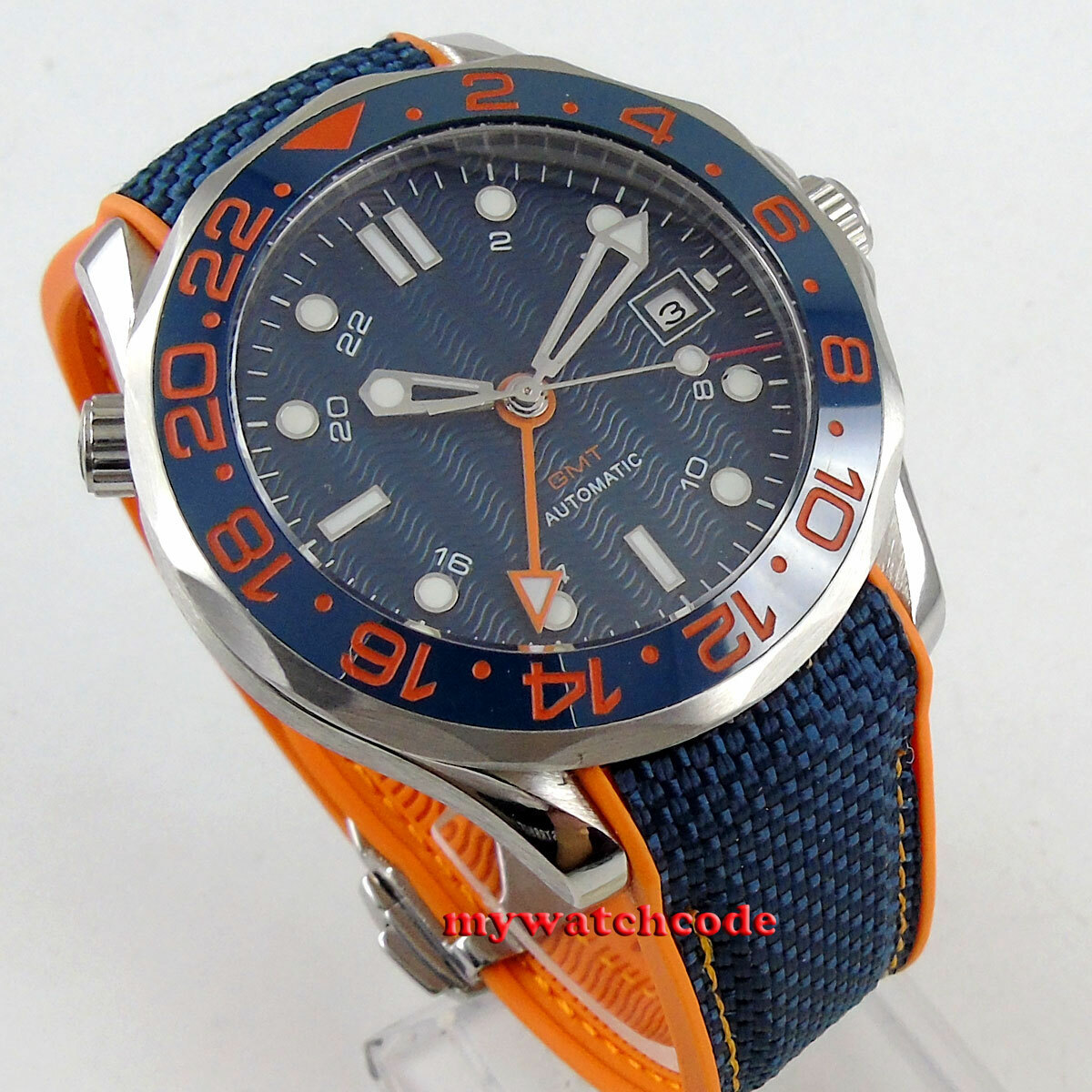 41mm bliger sterile navy blue dial GMT sapphire glass automatic mens watch B272