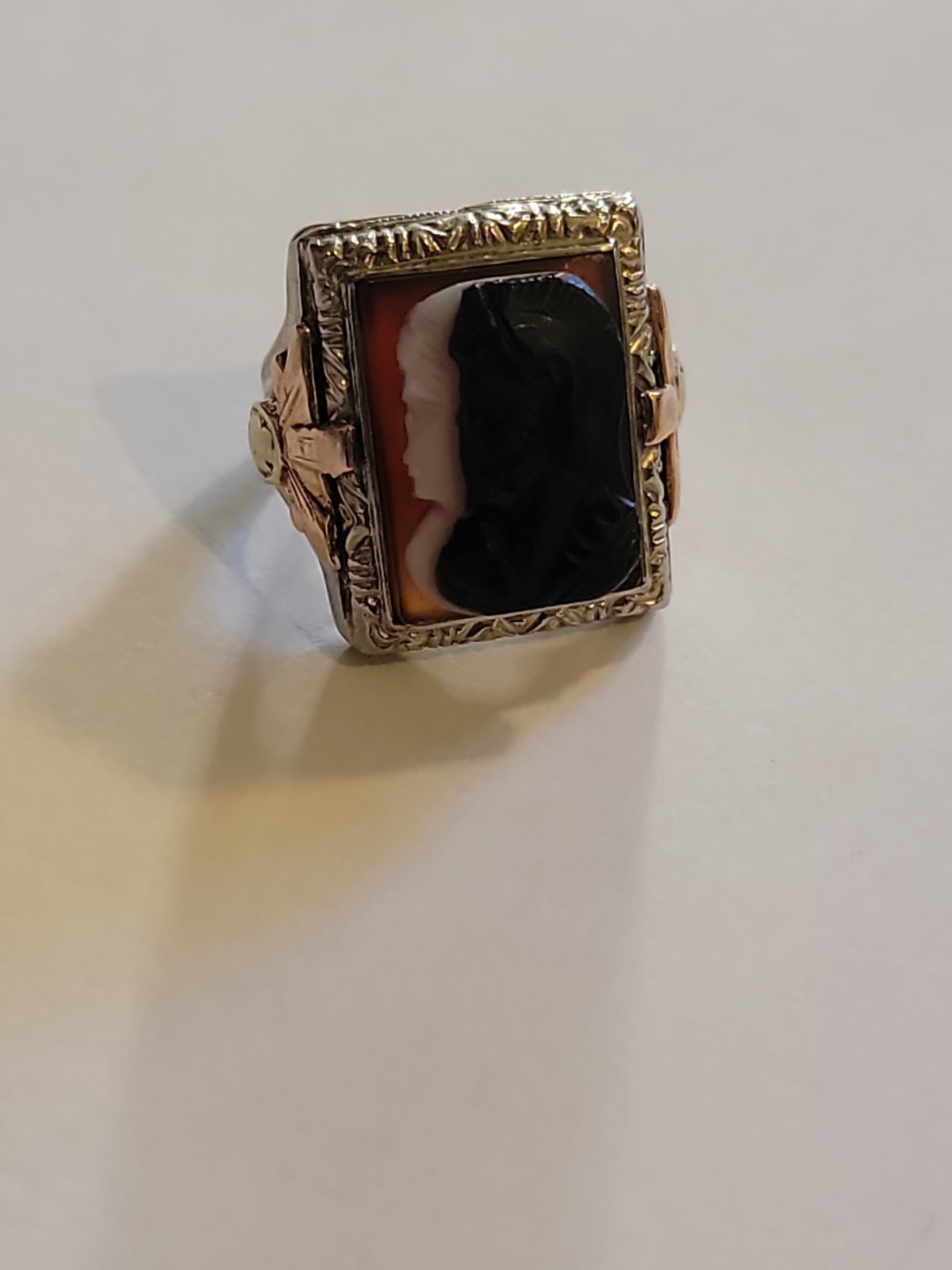 Sardonyx Cameo Ring 10k Yellow Rose White Gold Roman Warrior Size 4.8 5.67 Grams