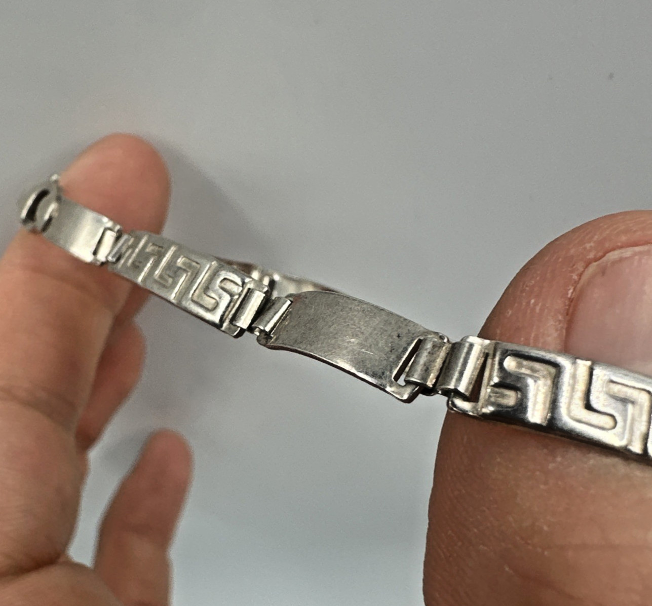 925 Sterling Silver Stampato Greek Key Link Bracelet Italy 8 Inches