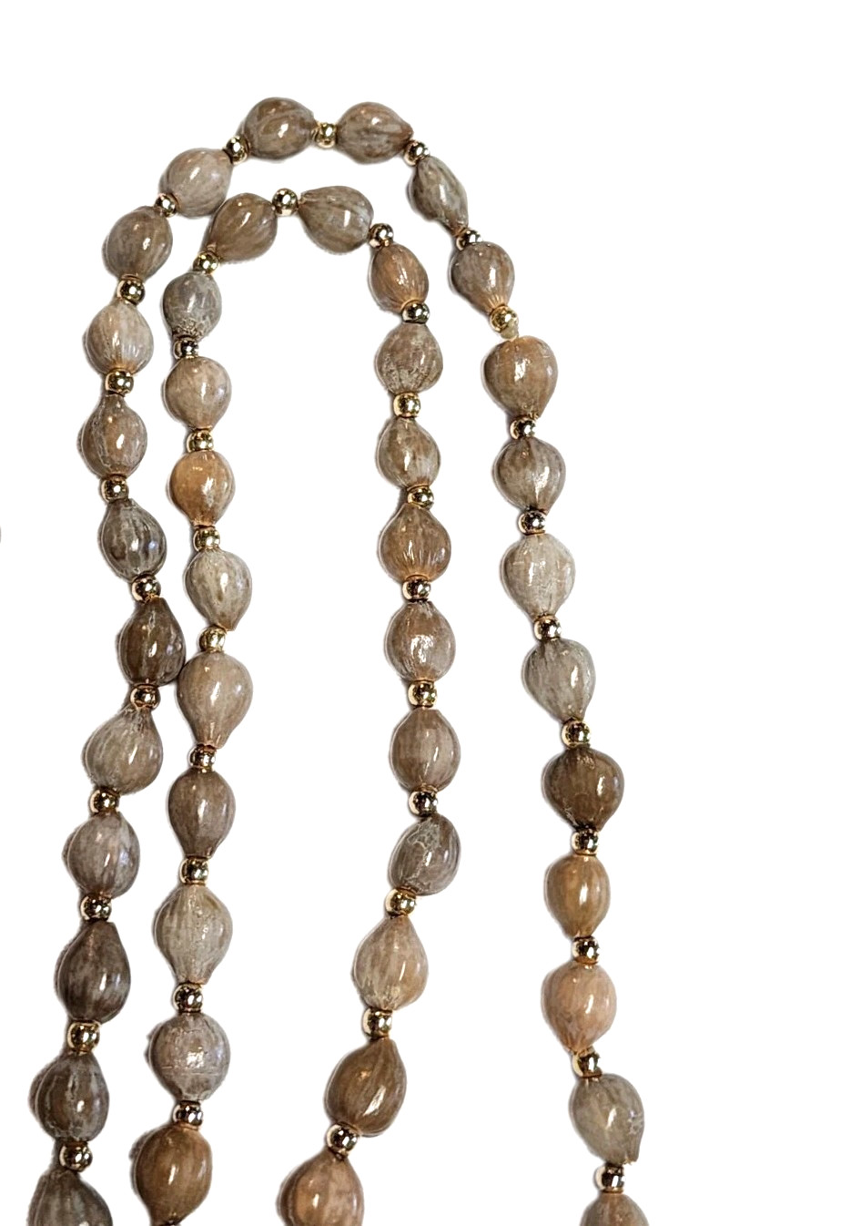 Vintage Brown & Gray Job’s Tears Natural 9-10mm Beaded Necklace Gold Tone 55″