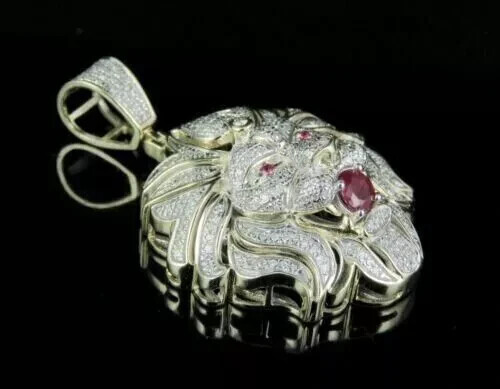 3Ct Lab Created Diamond Round Lion face Men’s Pendant 14K Yellow Gold Plated