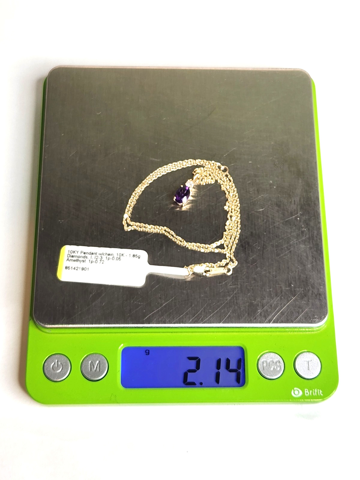Kay Jewelers Amethyst & Diamond Necklace Solid 10K Yellow Gold 2gram Retail $479