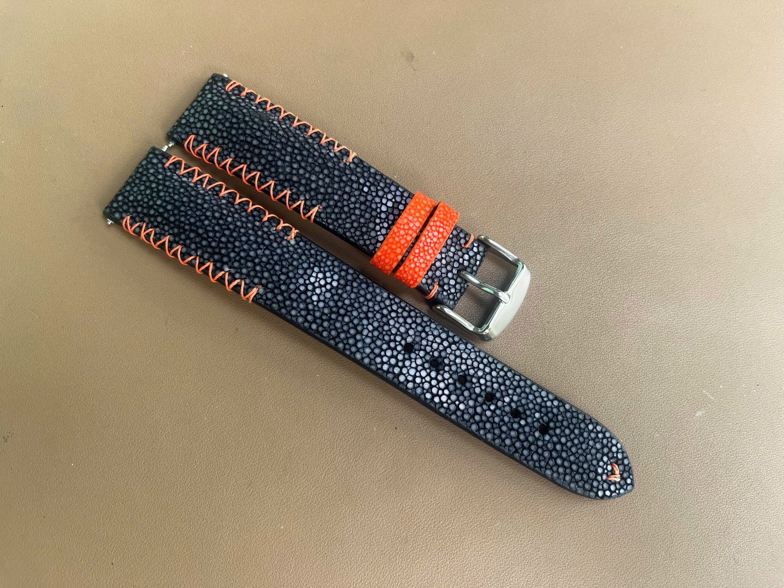 Black Stingray Leather Watch Strap Band 16 17 18 19mm 20mm 21mm 22mm 24mm 26mm