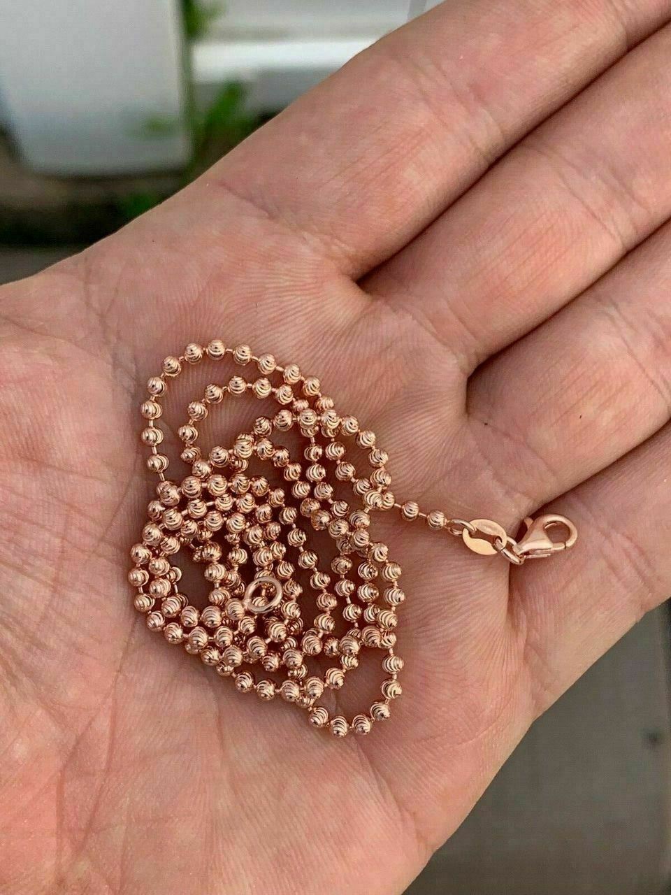 14k Rose Gold Plated Solid 925 Silver Ball Moon Diamond Cut Chain ITALY 2.5mm
