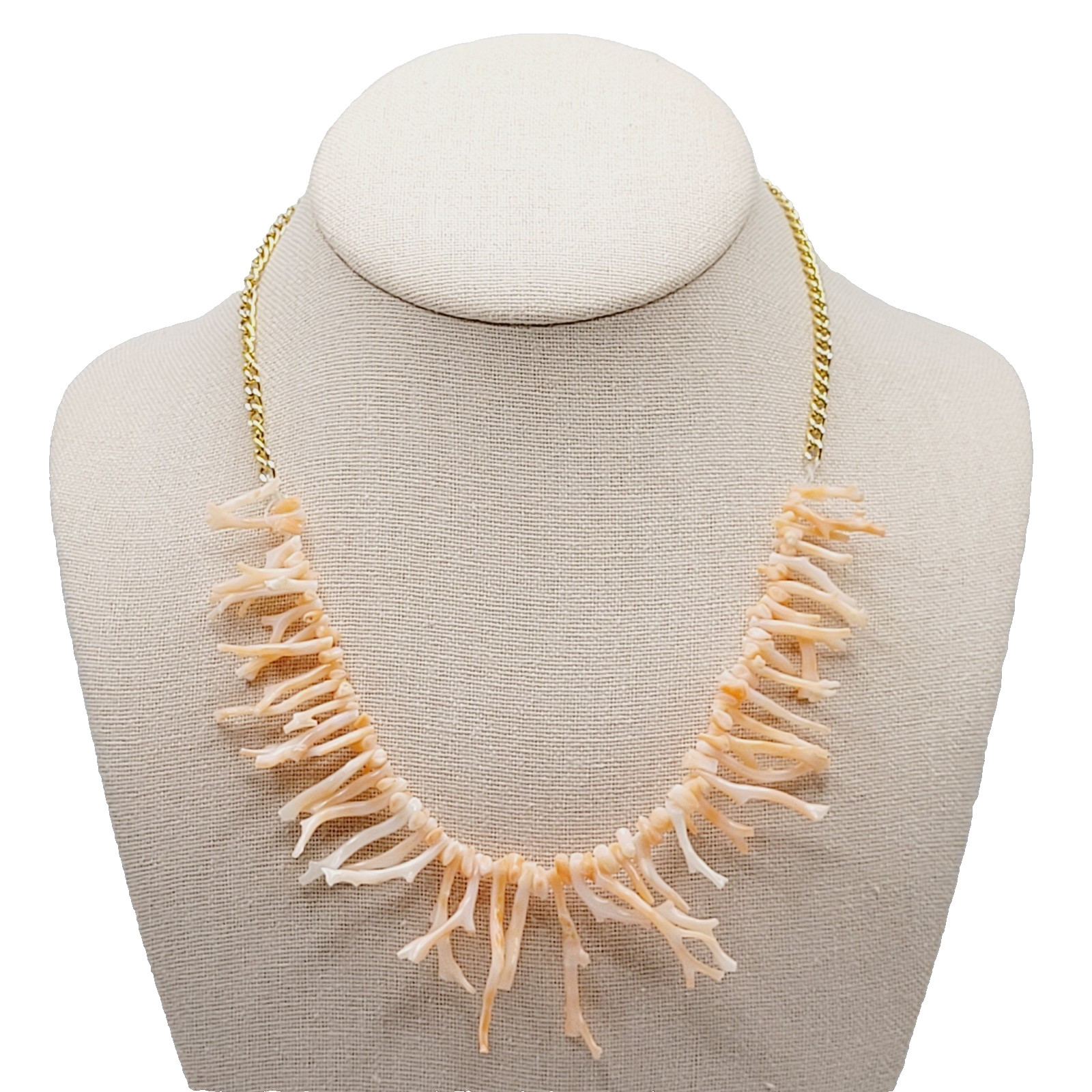 Natural Pink Peach Branch Coral Mixed Metal Tone Alloy Clasp Vintage Necklace