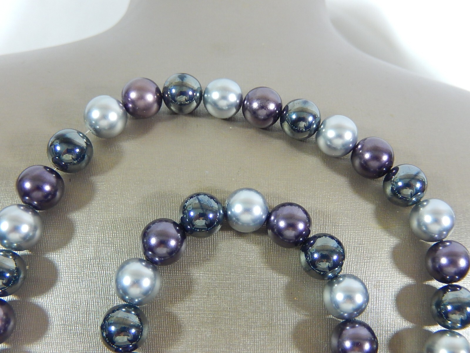 VTG CHUNKY 12mm MULTI COLOR GLASS PEARL CRYSTAL CLASP NECKLACE & BRACELET SET