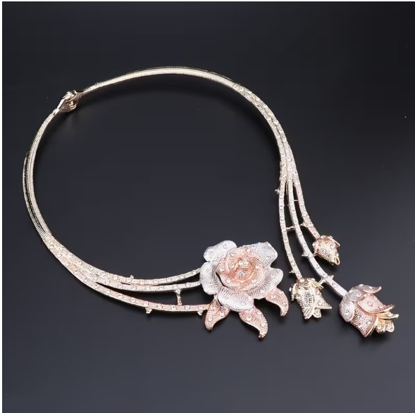JEWELRY SET-5Pcs Classic Luxury Rhinestone Flower Shape Necklace Set