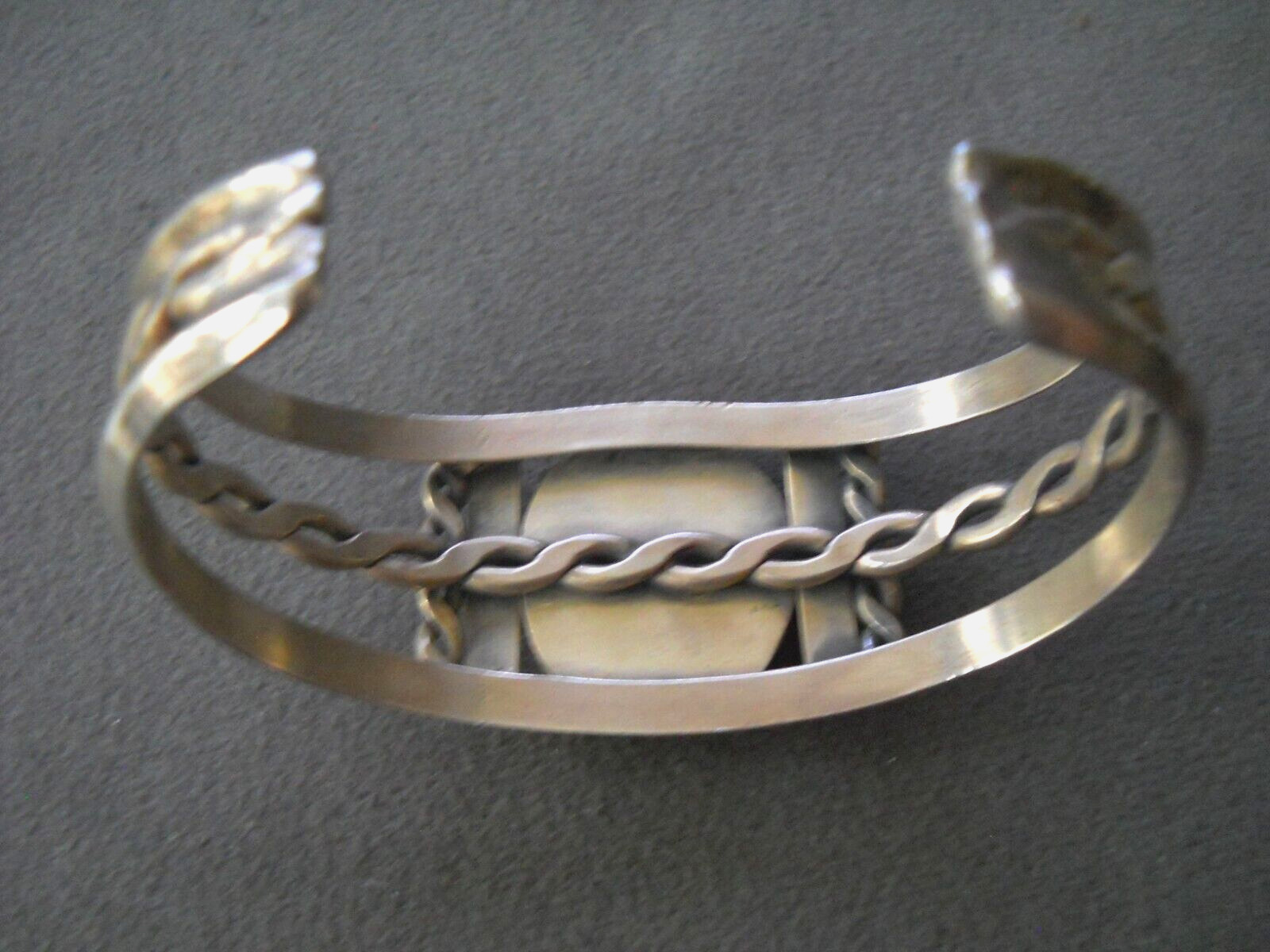 Native American Navajo Rich Blue Turquoise Sterling Silver Rope Cuff Bracelet