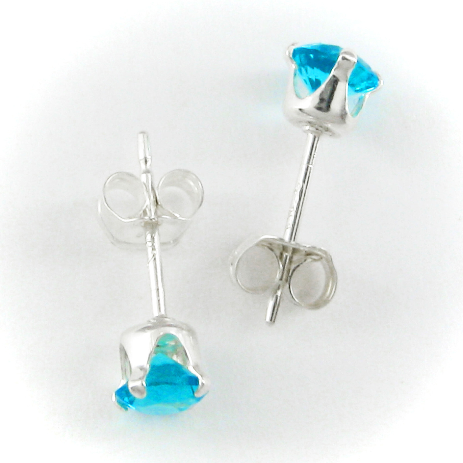 4mm Round Blue Zircon Simulant Post Earrings – SOLID Sterling Silver – NEW!