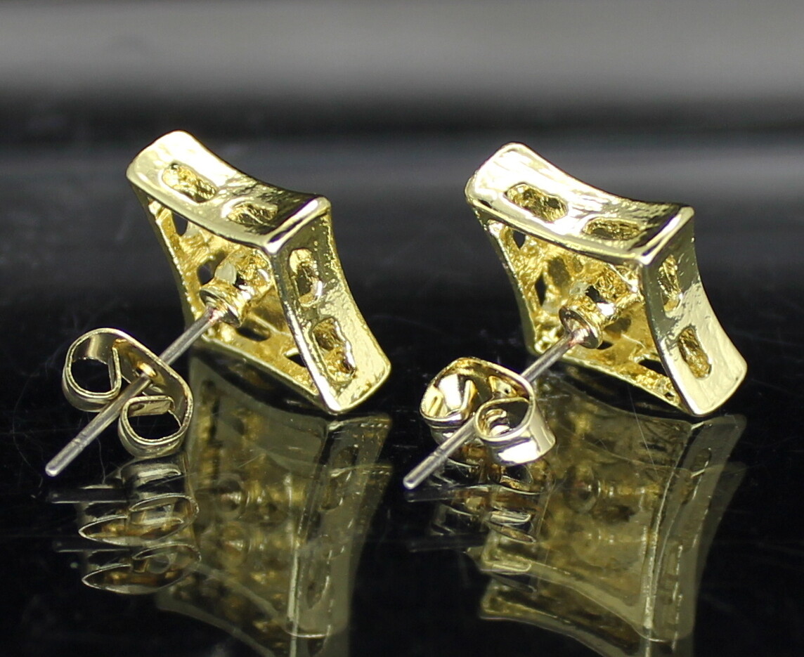 Men Women CZ Earrings Kite Design Iced 12mm Studs 14k Gold Plated HipHop Fashion