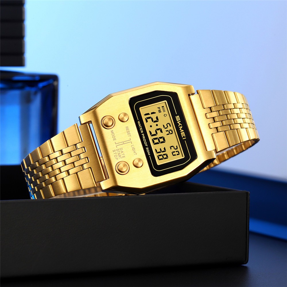 SKMEI Men Rectangle Watch Male Steel Wristwatch Boys Digital LED Display Watches