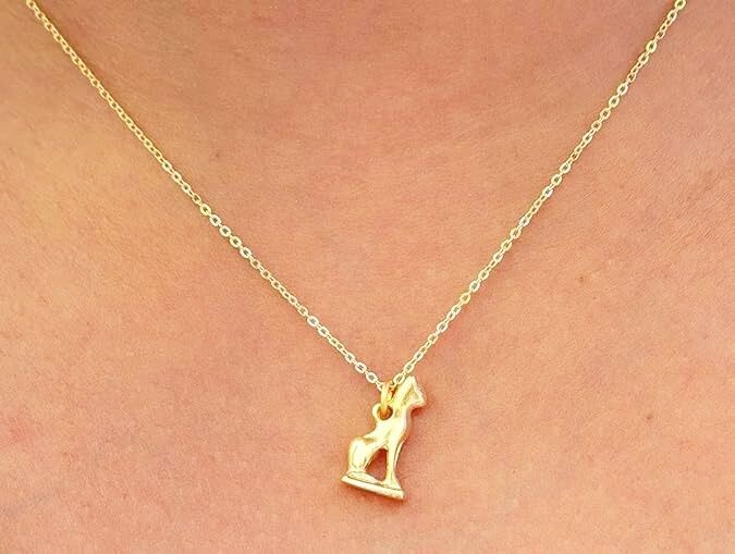 Gold Finish Egyptian Goddess Bastet Tiny Cat Pendant Charm 0.75″ with 18″ Chain